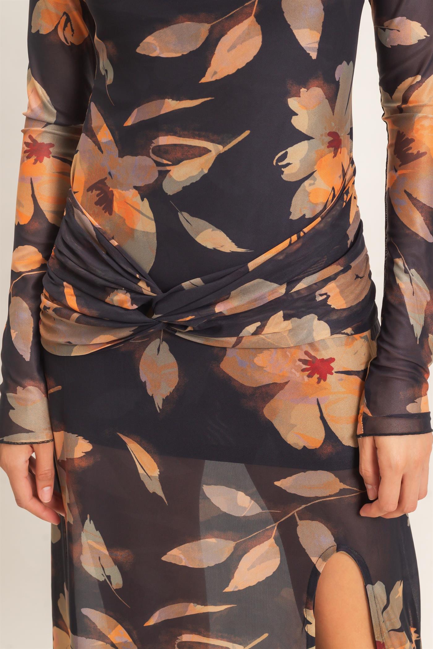 Wholesale Floral Mesh Knit Dress Dresses HF26E307 BLACK HYFVE