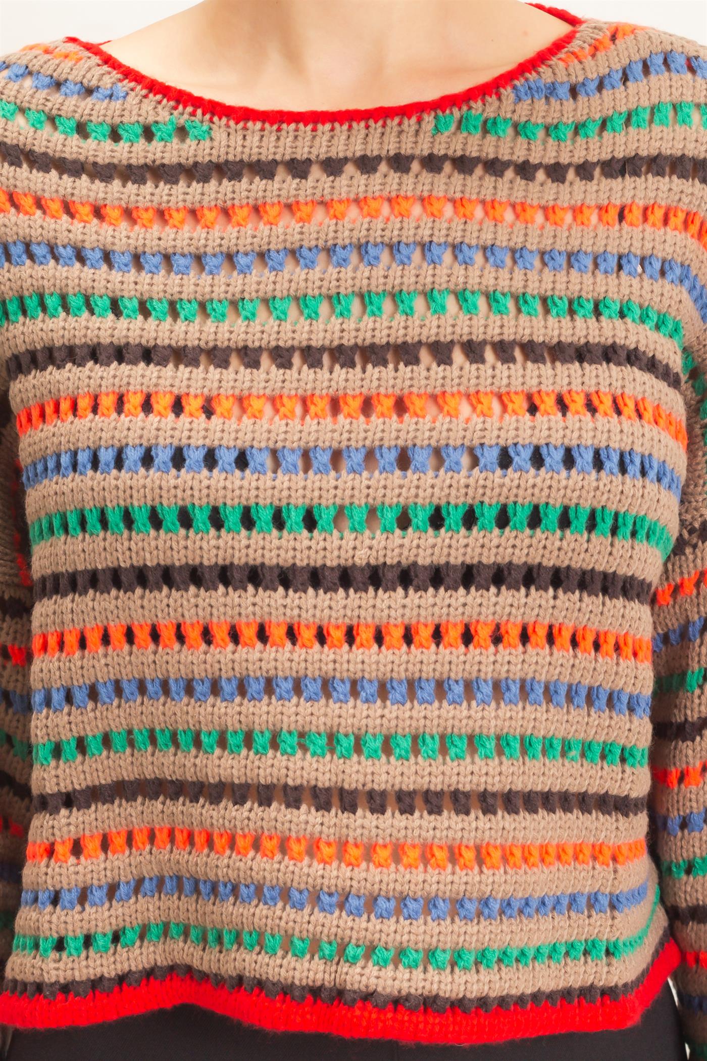 Wholesale Striped Knit Sweater Sweaters HF26F189 MOCHA HYFVE