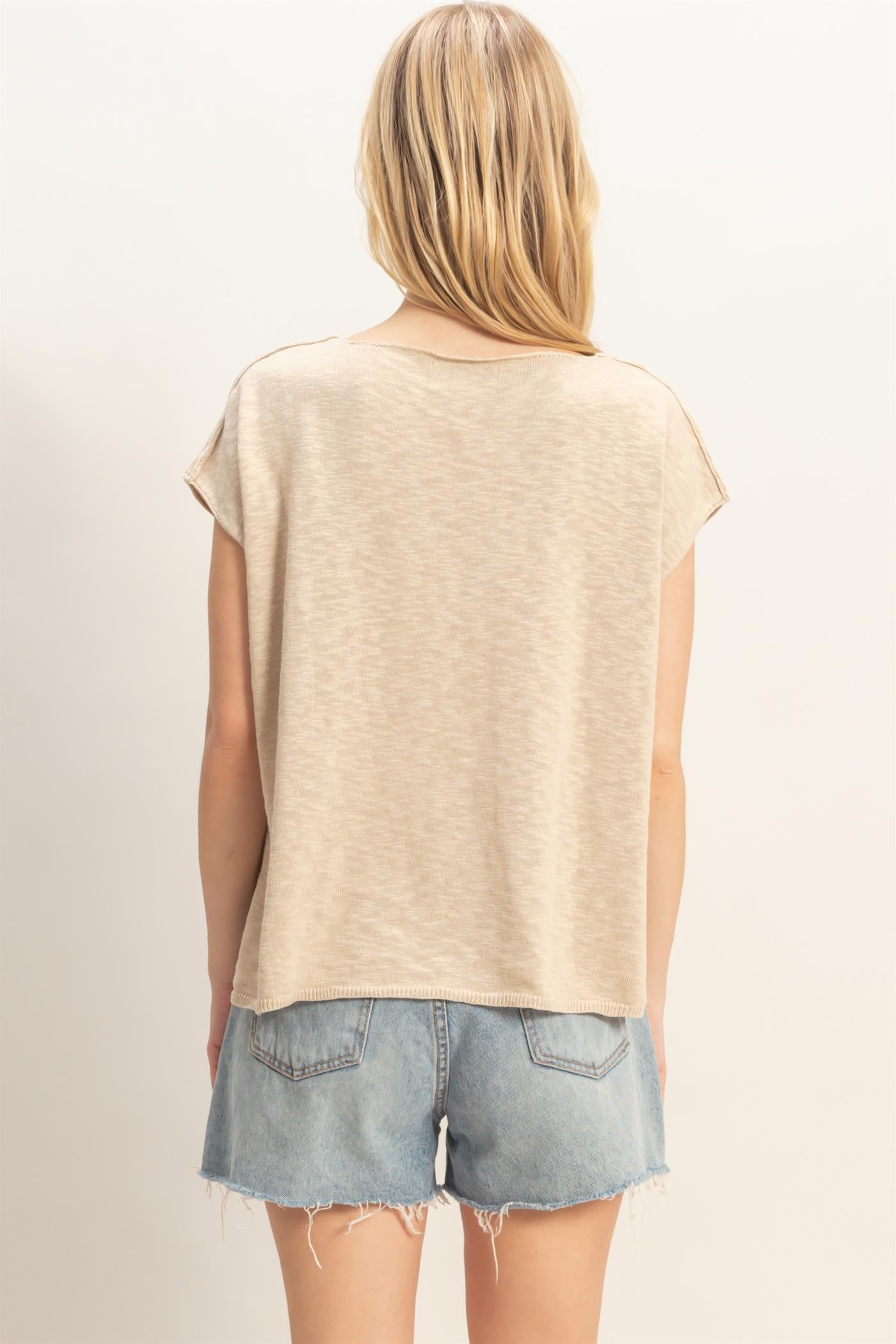 Wholesale Notched V-Neck Oversized Top Sweaters HF26A235 BEIGE HYFVE