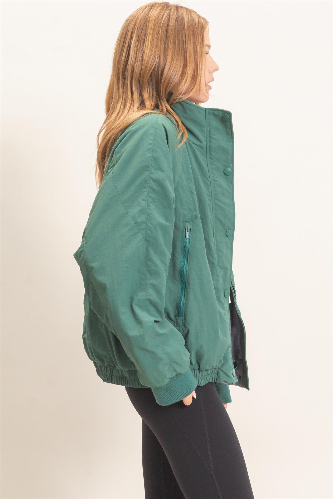 Wholesale Fleece-Lined Mock Neck Snap Jacket Coats & Jackets HF26C918 GREEN HYFVE