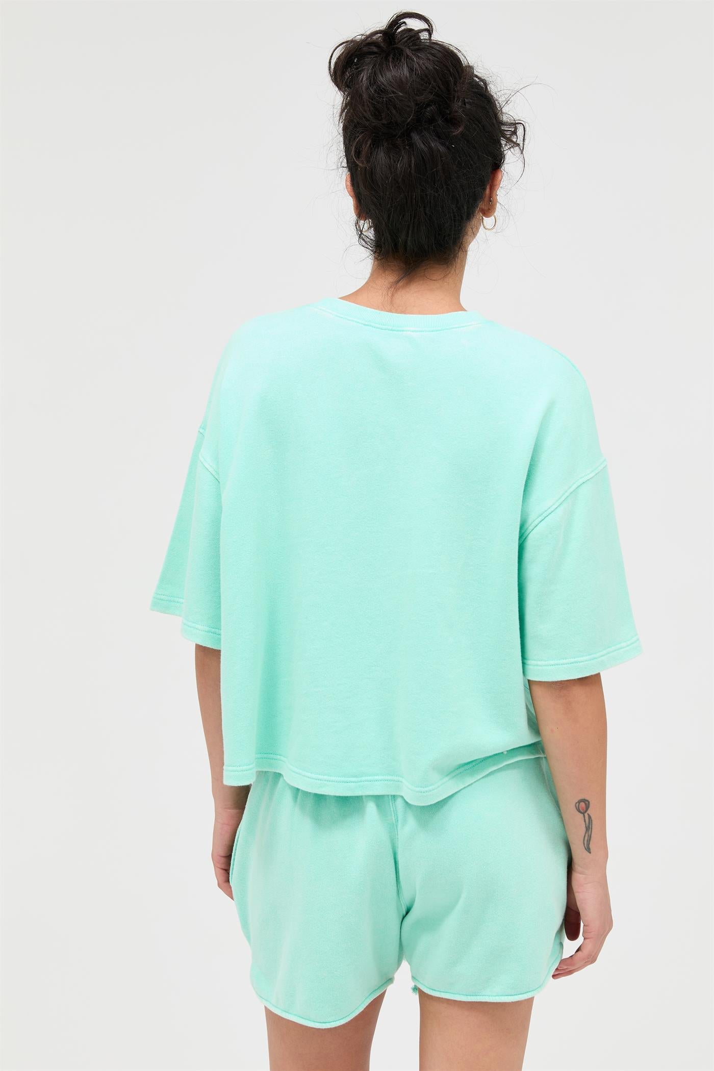 Wholesale Acid Wash Boxy Crew Neck Top T-Shirts DZ26C093 MINT DOUBLE ZERO