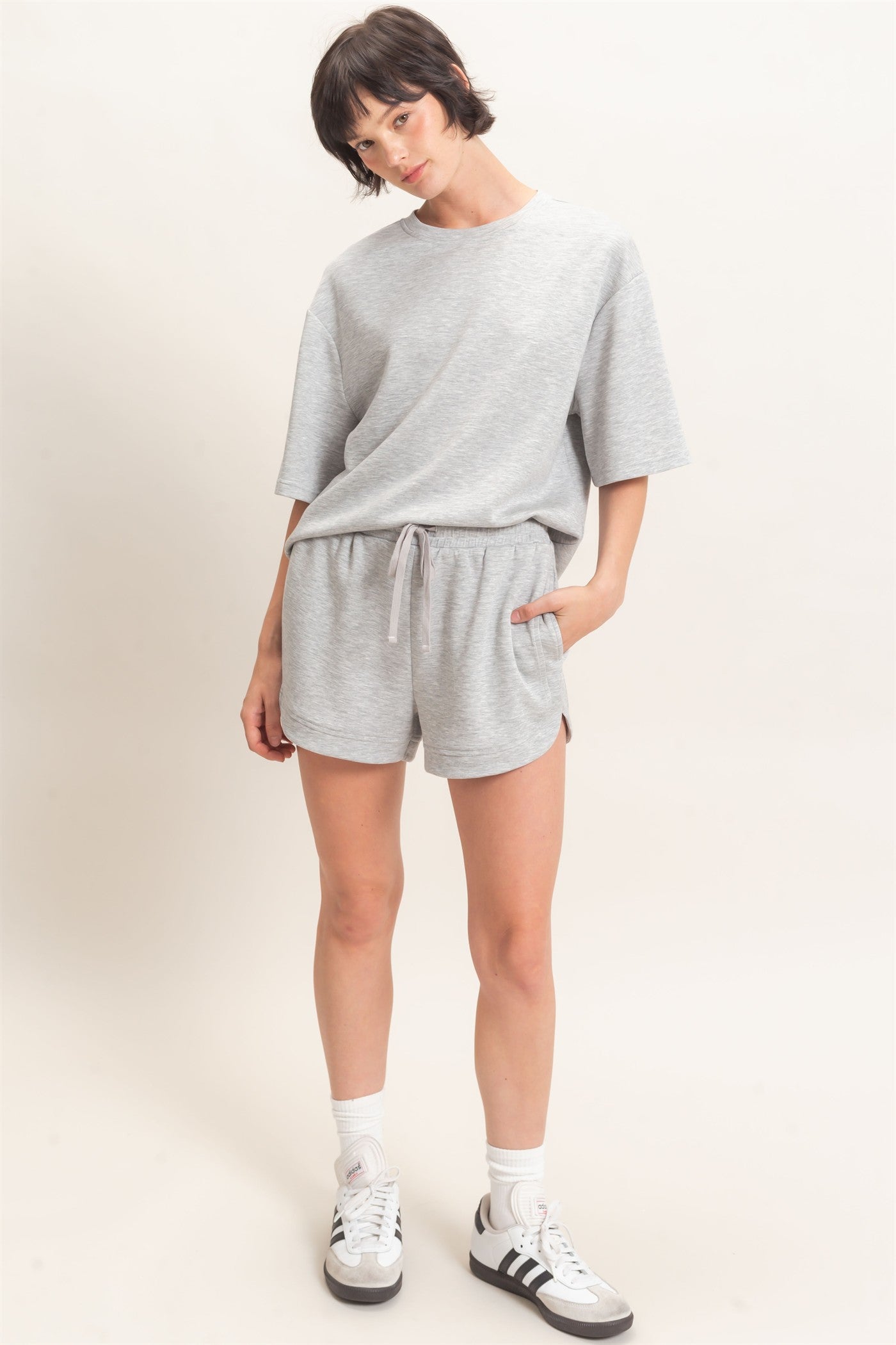 Wholesale Loose Fit Crew Neck Short Sleeve Top Clothing Tops DZ26C965 HEATHER GRAY DOUBLE ZERO