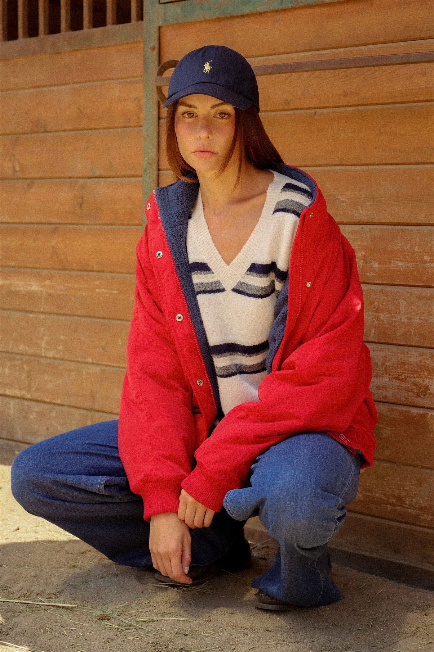 Wholesale V-Neck Striped Sweater Sweaters HF26E476 OATMEAL HYFVE