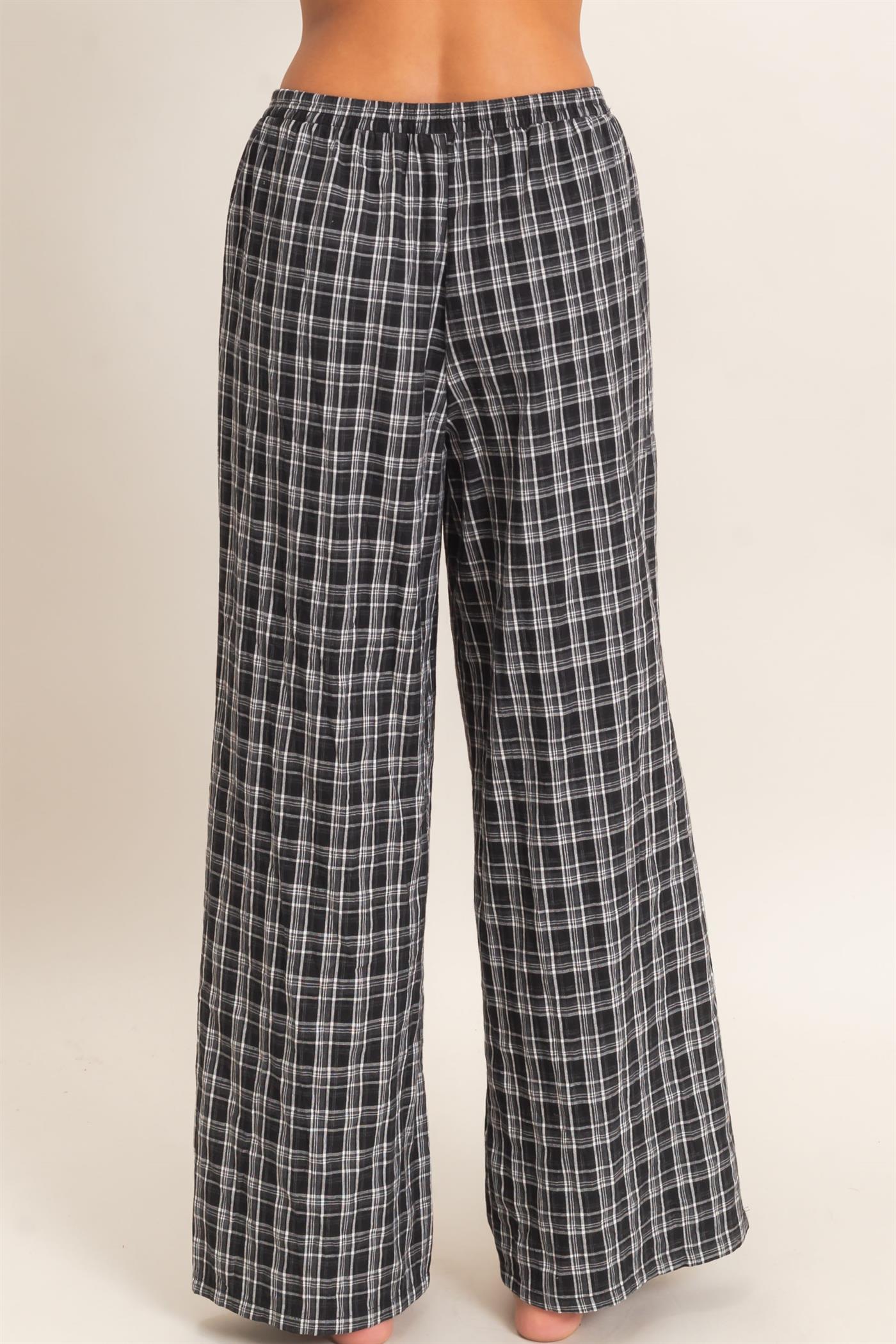 Wholesale Elastic Waist Plaid Pants Pants DZ26E375 BLACK DOUBLE ZERO