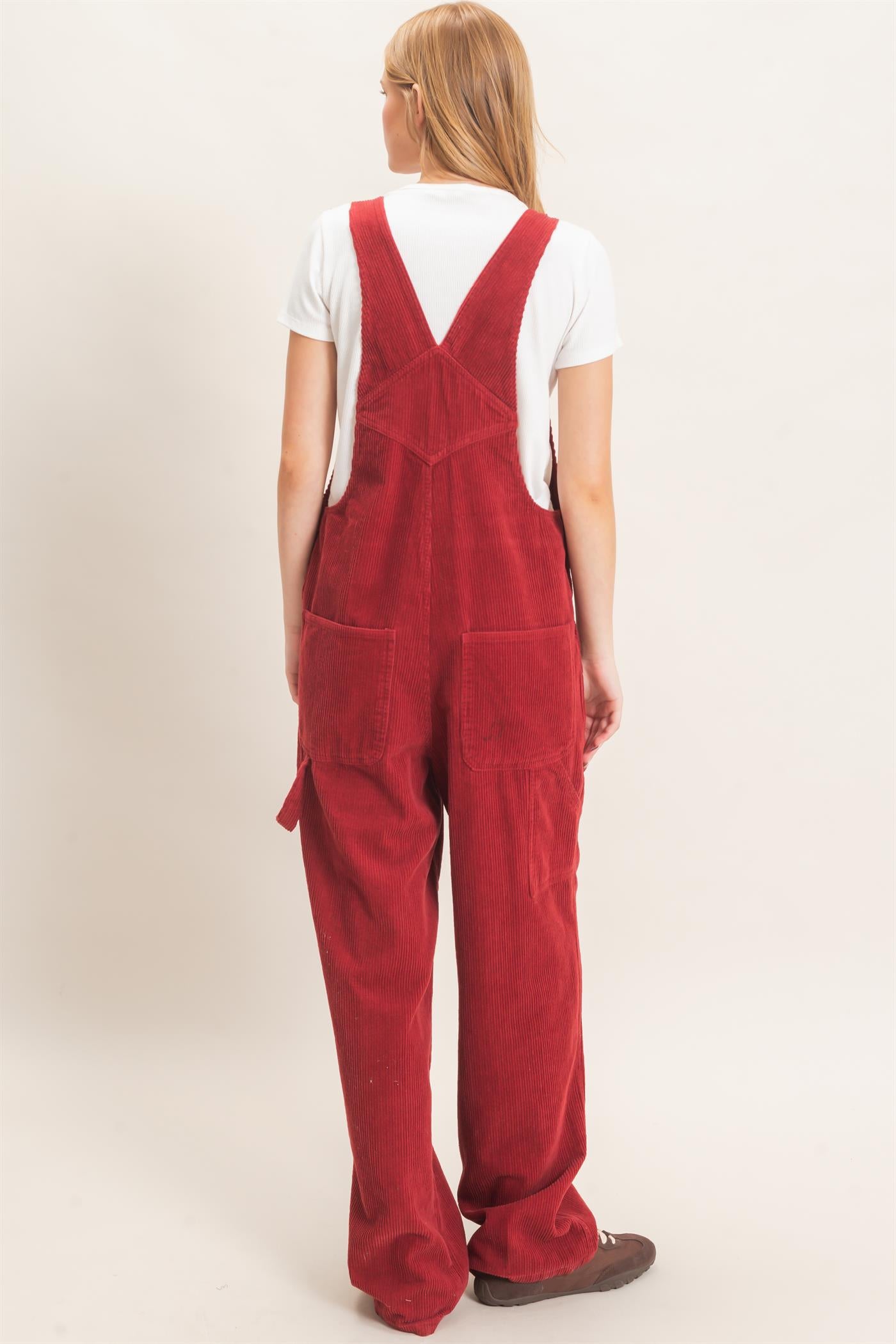 Wholesale Mineral Wash Corduroy Overalls Clothing HF26F210-D BURGUNDY HYFVE
