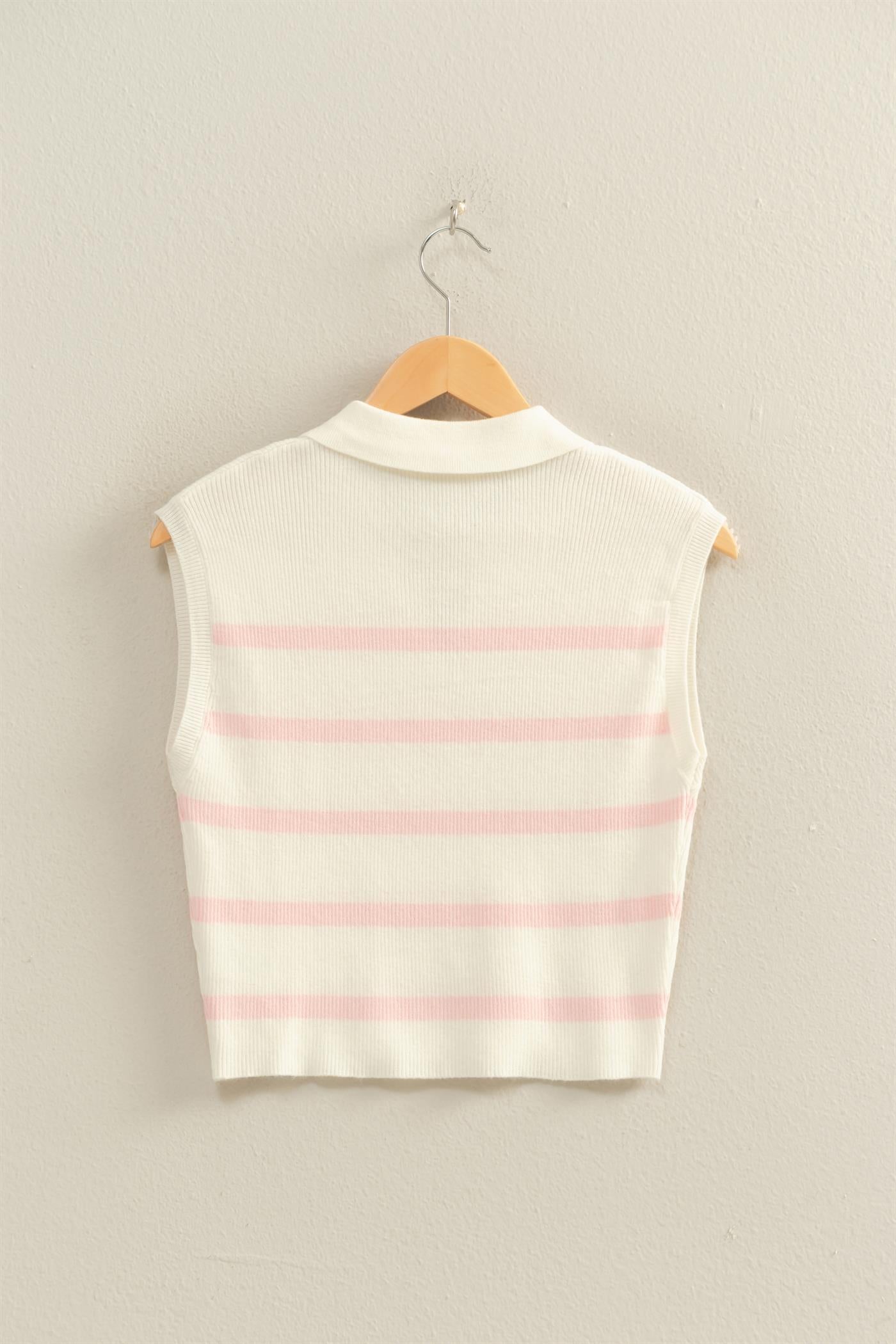Wholesale Collared Striped Polo Vest Clothing Tops DZ26A337 SOFT PINK DOUBLE ZERO