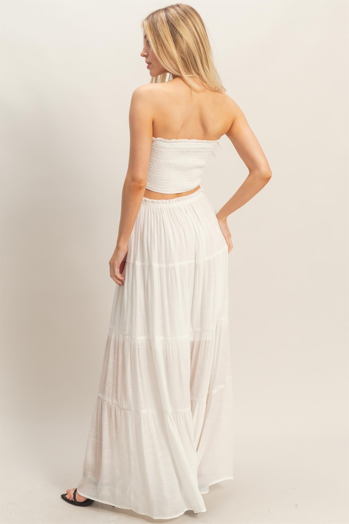 Wholesale Smocked Tube Top & Tiered Skirt Set Clothing HF26C289-SET-D WHITE HYFVE