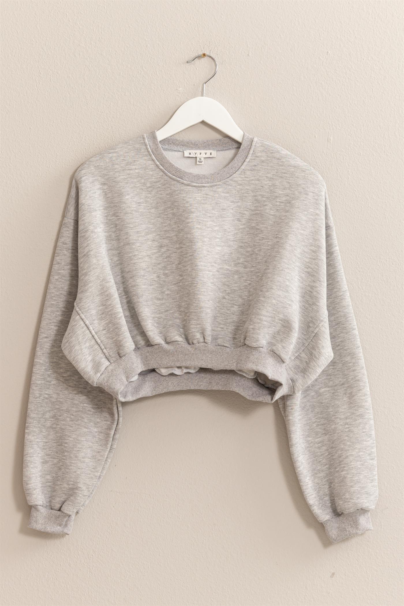 Wholesale Washed French Terry Cropped Sweatshirt Sweatshirts HF24E983 H.GREY HYFVE