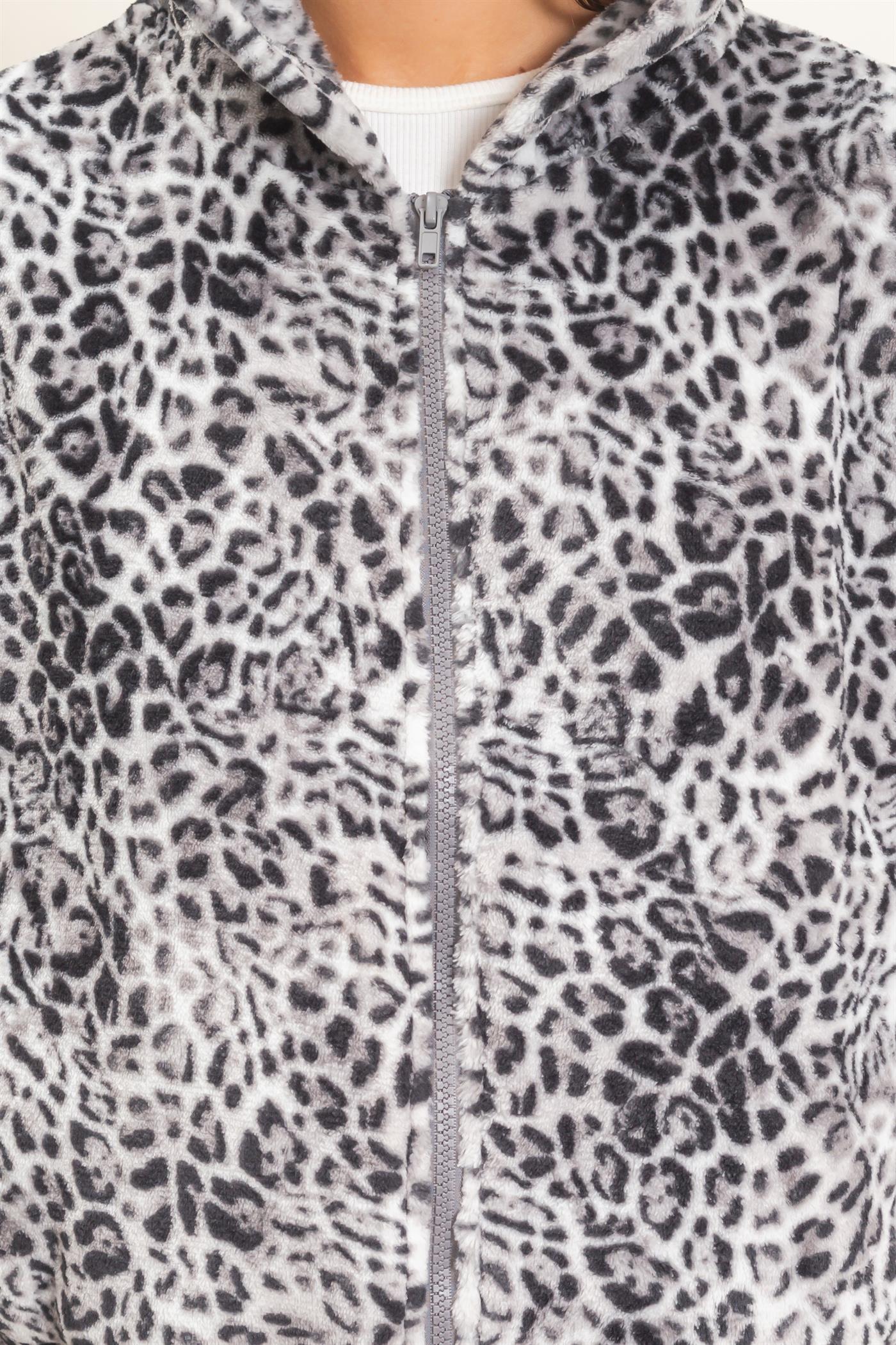 Wholesale Leopard Fleece Zip-Up Hoodie Hoodies DZ26E831 GRAY DOUBLE ZERO