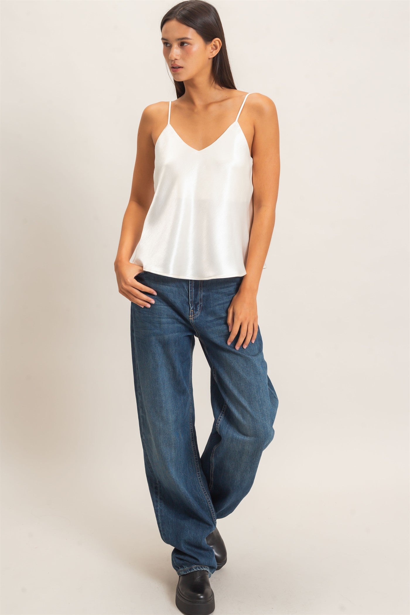 Wholesale V-Neck Satin Cami Top Camisoles DZ26C976 CREAM DOUBLE ZERO