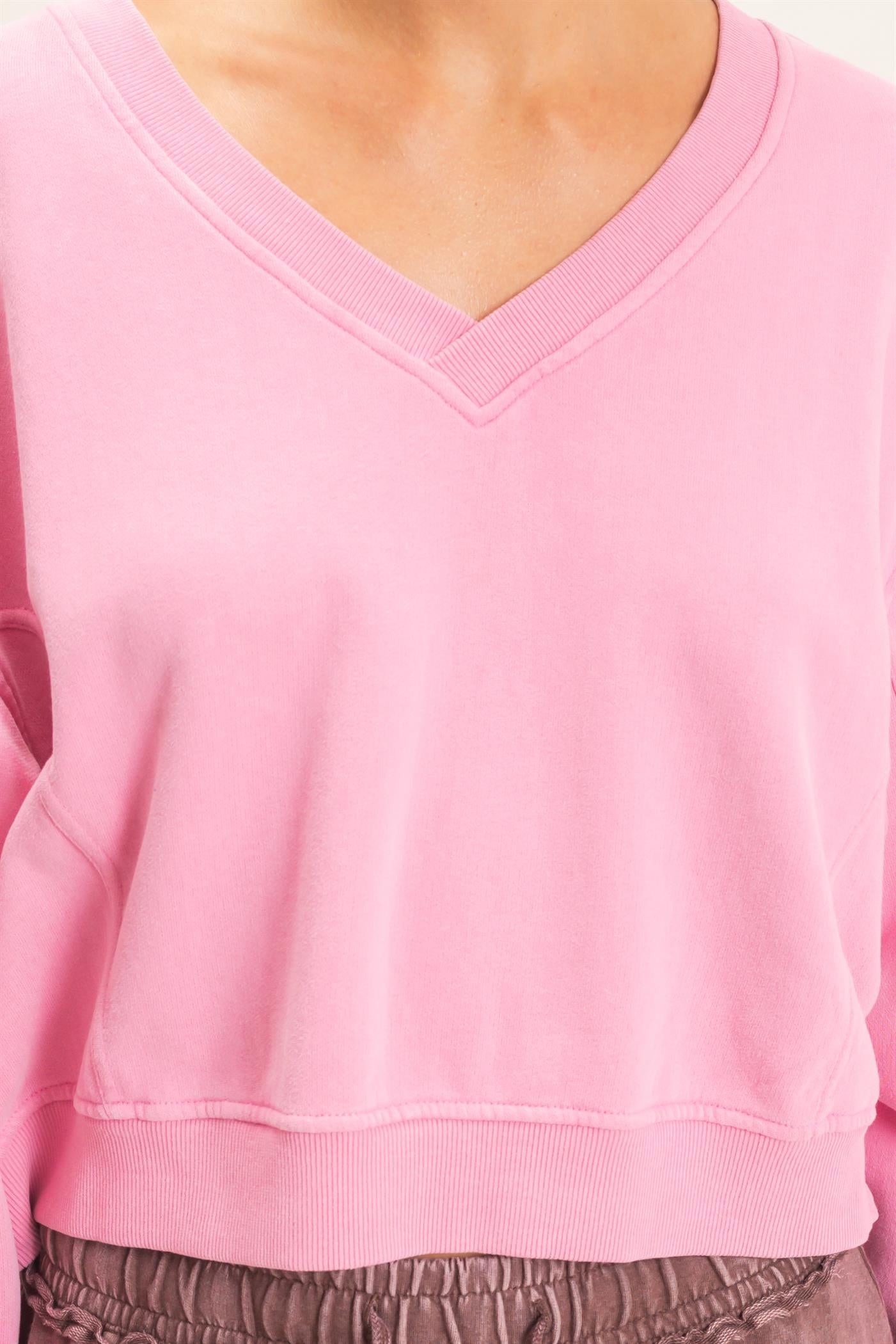 Wholesale Snow Wash V-Neck Sweatshirt Sweatshirts DZ26C844 PINK DOUBLE ZERO