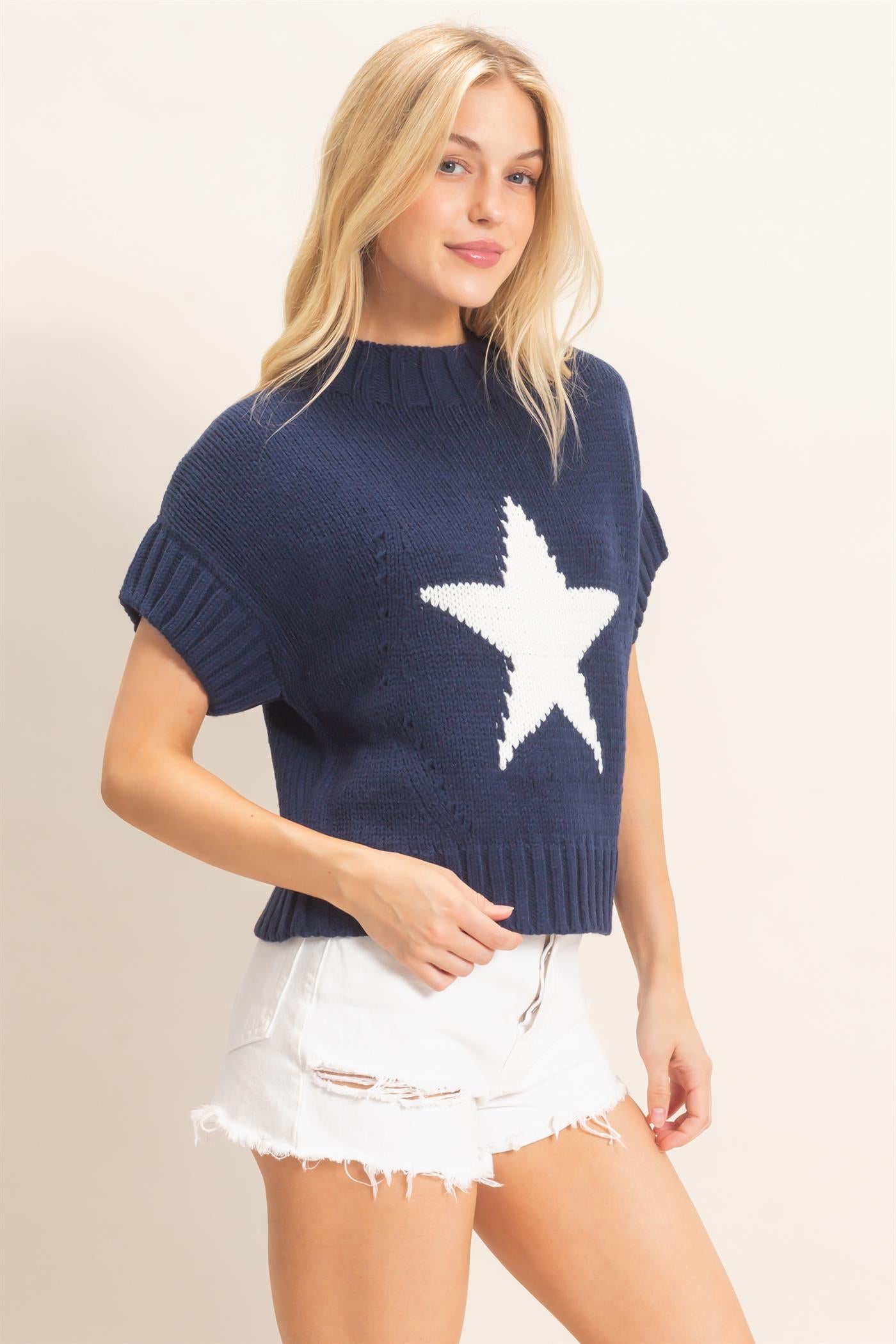 Wholesale Star Pattern Ribbed Sweater Sweaters HF26E051 NAVY HYFVE