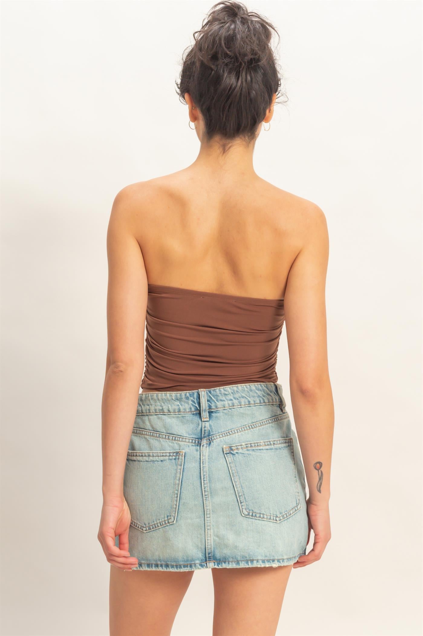 Wholesale Ruched Bandeau Top Clothing Tops DZ26C334 CHOCOLATE DOUBLE ZERO