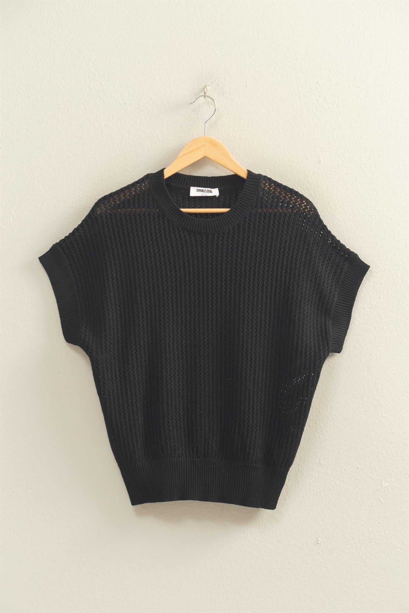 Wholesale Open-Knit Dolman Sleeve Top Clothing Tops DZ26A334 BLACK DOUBLE ZERO