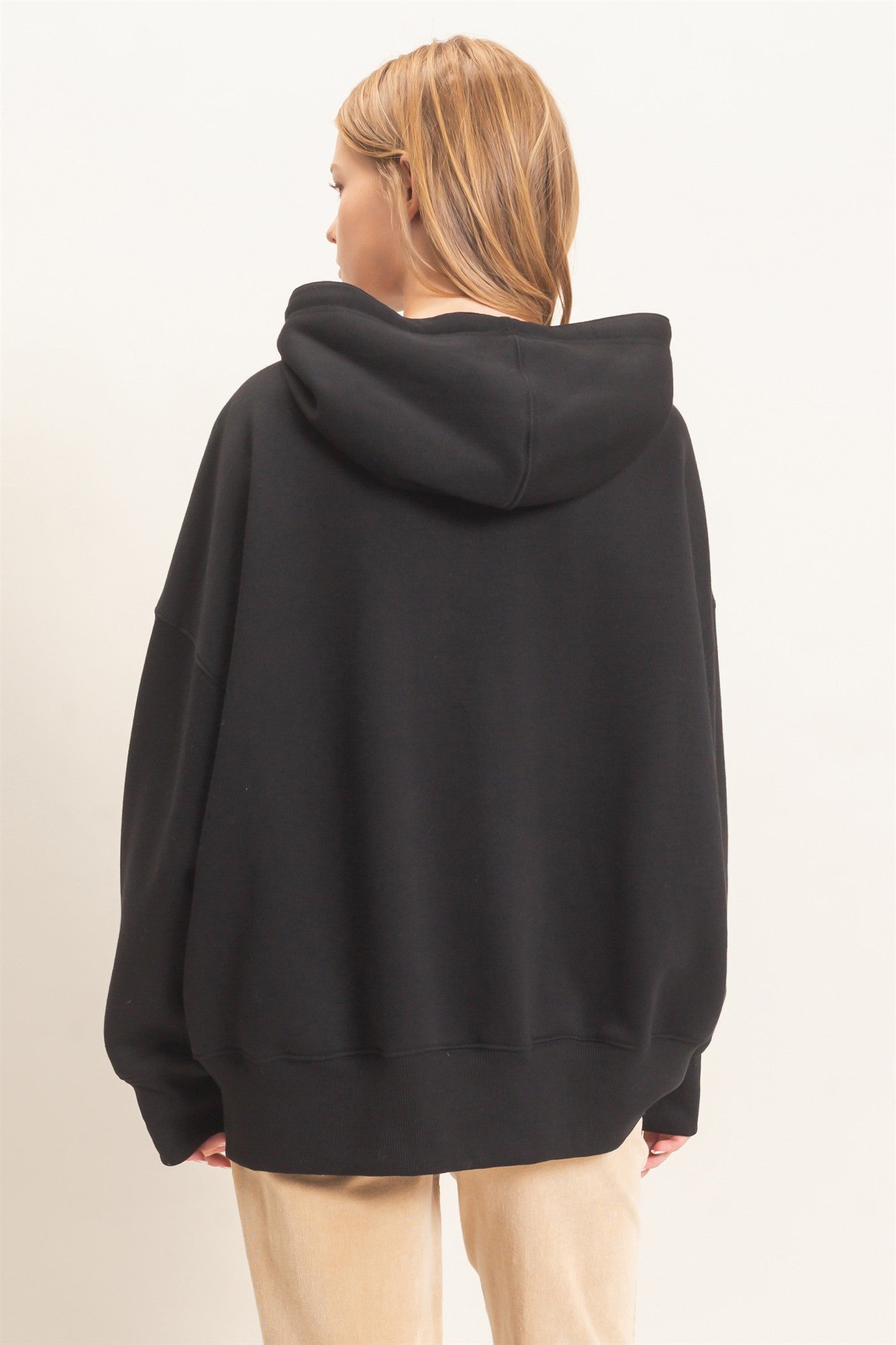 Wholesale Enzyme Wash Drop Shoulder Hoodie Hoodies HF26E235 BLACK HYFVE