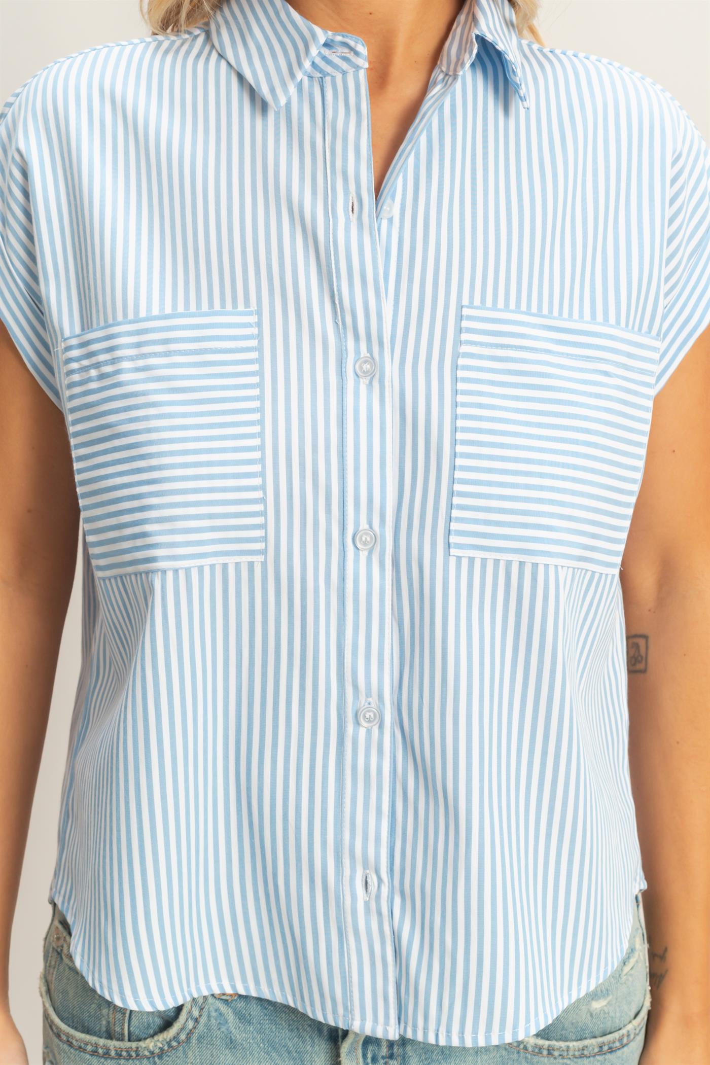Wholesale Button-Up Striped Shirt Shirts HF26E429-D L.BLUE HYFVE
