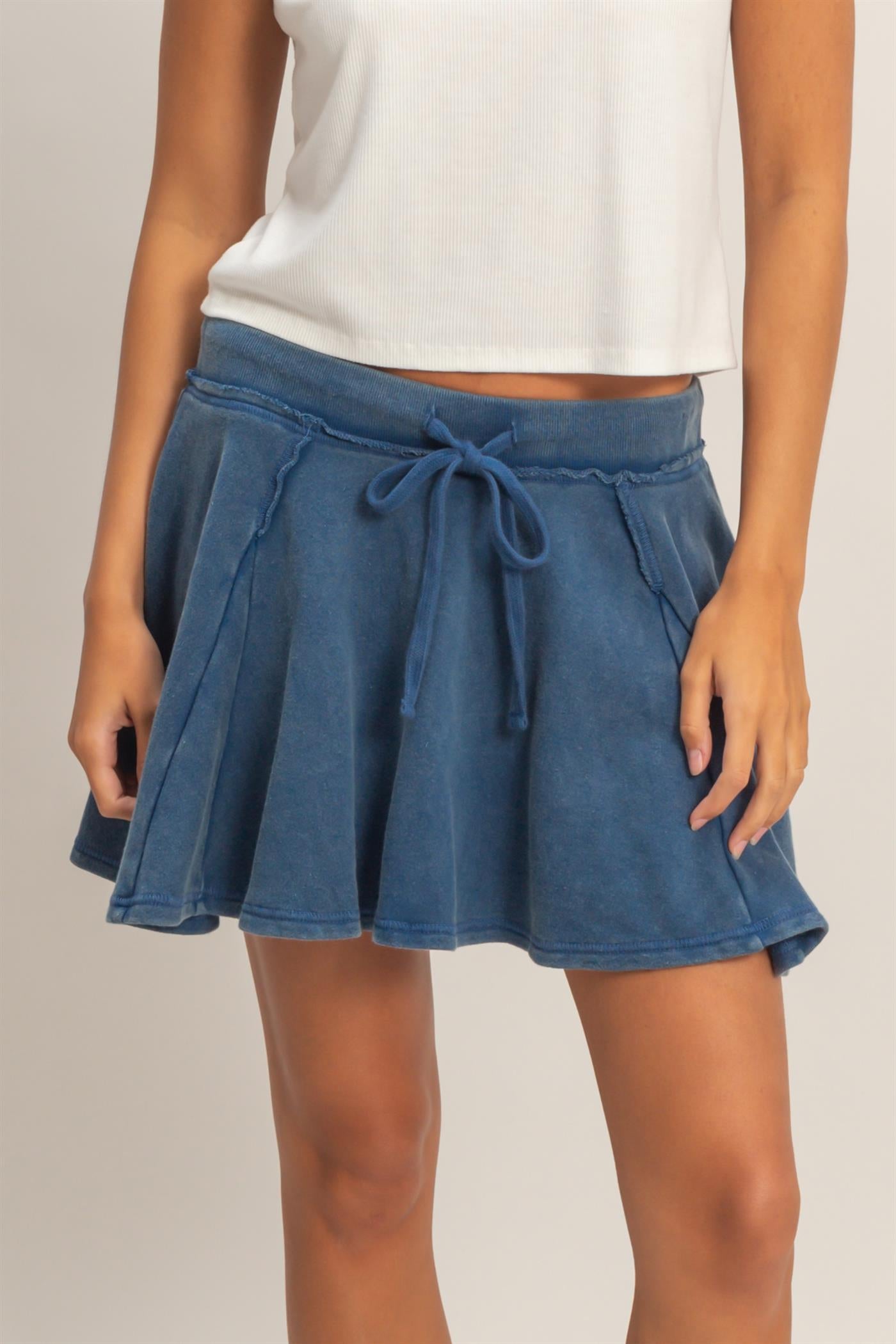 Wholesale Acid Washed Mid Wiast Flowy Skort Skorts DZ26A928 NAVY DOUBLE ZERO