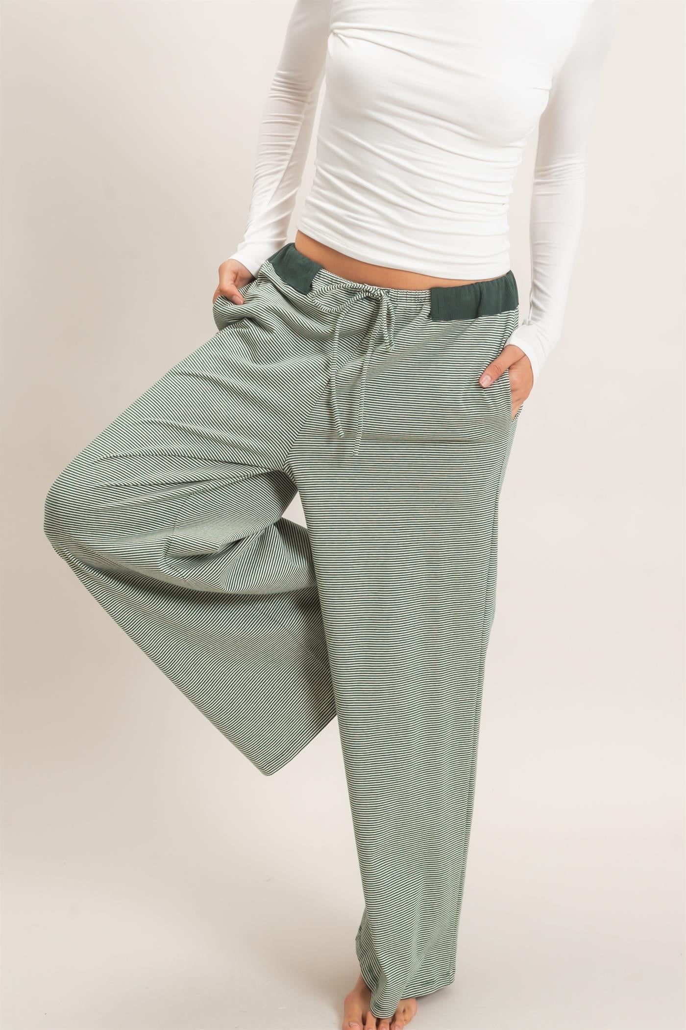 Wholesale Striped Wide-Leg Pants Pants HF26E818 GREEN HYFVE