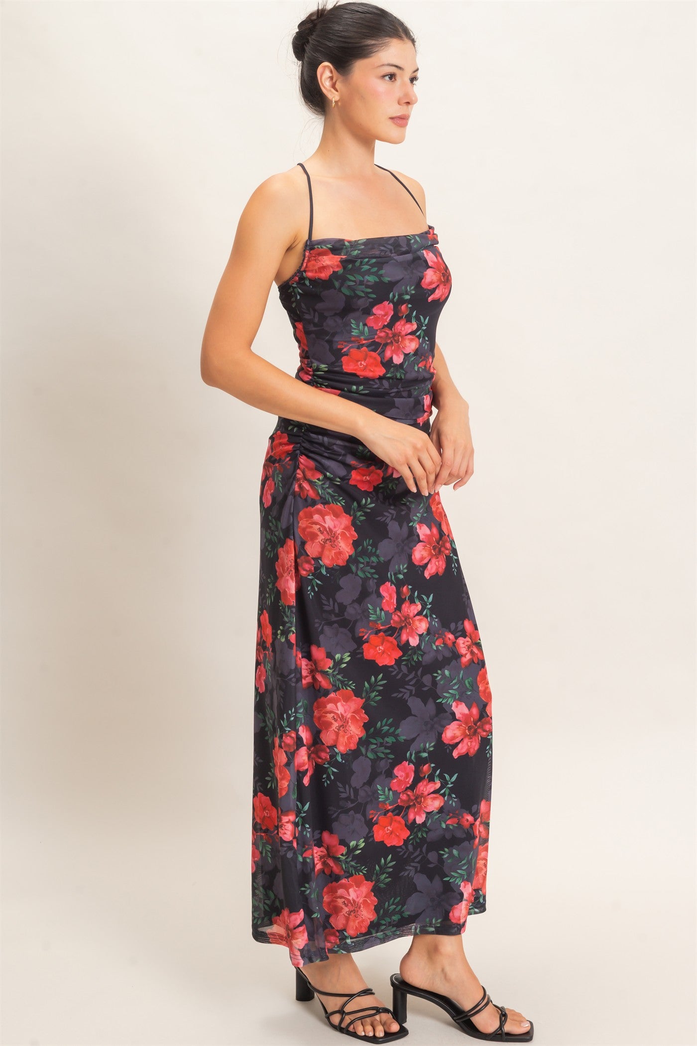 Wholesale Floral Print Spaghetti Strap Dress Dresses HF26E440 BLACK HYFVE