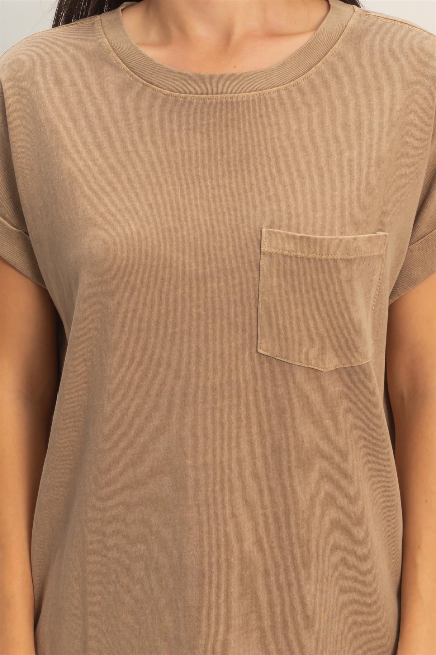 Wholesale Round Neck T-Shirt Mini Dress Dresses DZ26A029 MOCHA DOUBLE ZERO