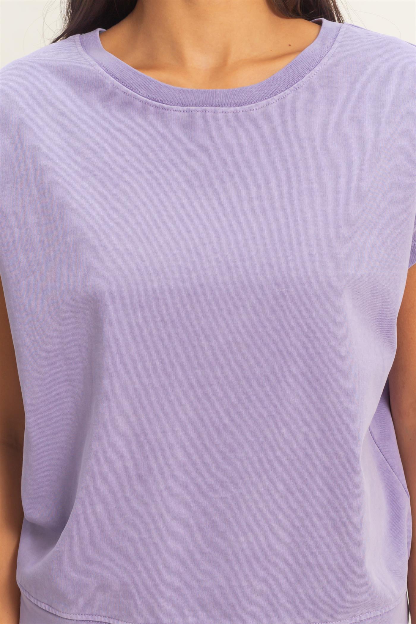 Wholesale Sleeveless Crew Neck Top and Shorts Set Clothing DZ26A028-SET DUSTY PURPLE DOUBLE ZERO