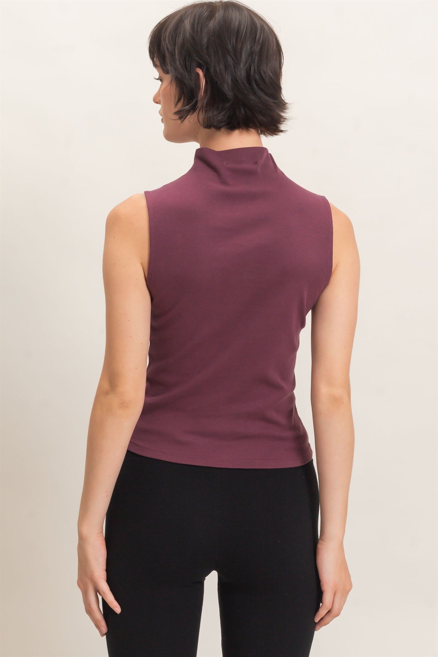 Wholesale Sleeveless Mock Neck Top Clothing Tops DZ26E397 DARK CHERRY DOUBLE ZERO