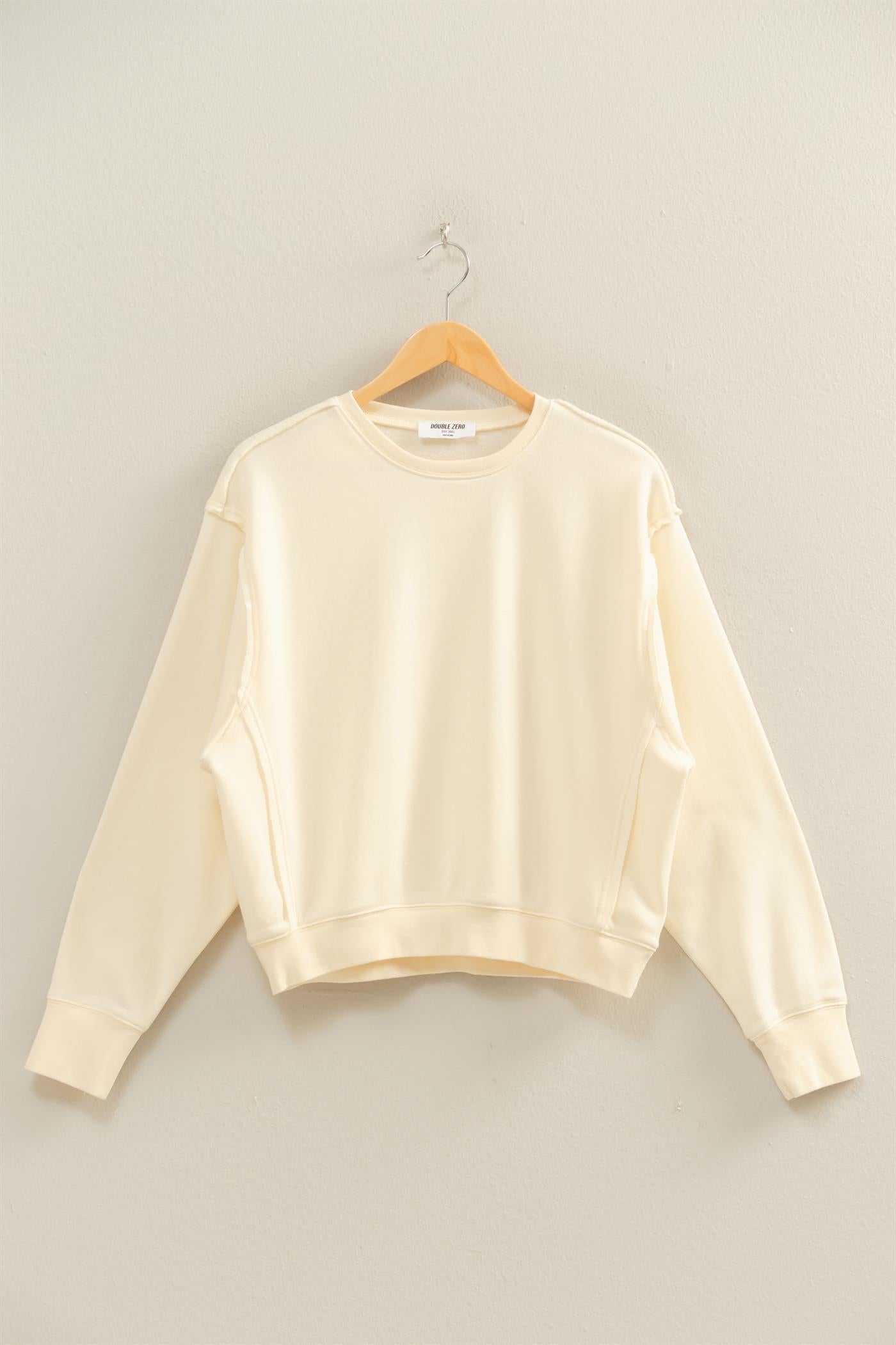 Wholesale Raw Edge Detail Burnout Sweatshirt Sweatshirts DZ26A048 WHIP CREAM DOUBLE ZERO