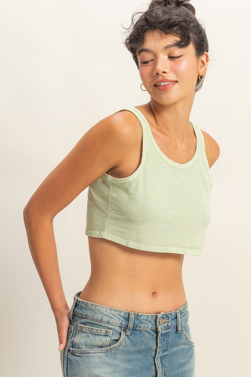 Wholesale Sleeveless Scoop Neck Crop Top Clothing Tops DZ22C809 PASTEL GREEN DOUBLE ZERO