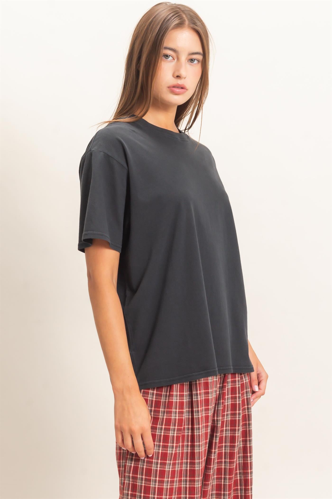 Wholesale Crew Neck Pigment Dye T-Shirt Clothing Tops DZ26E448 BLACK DOUBLE ZERO