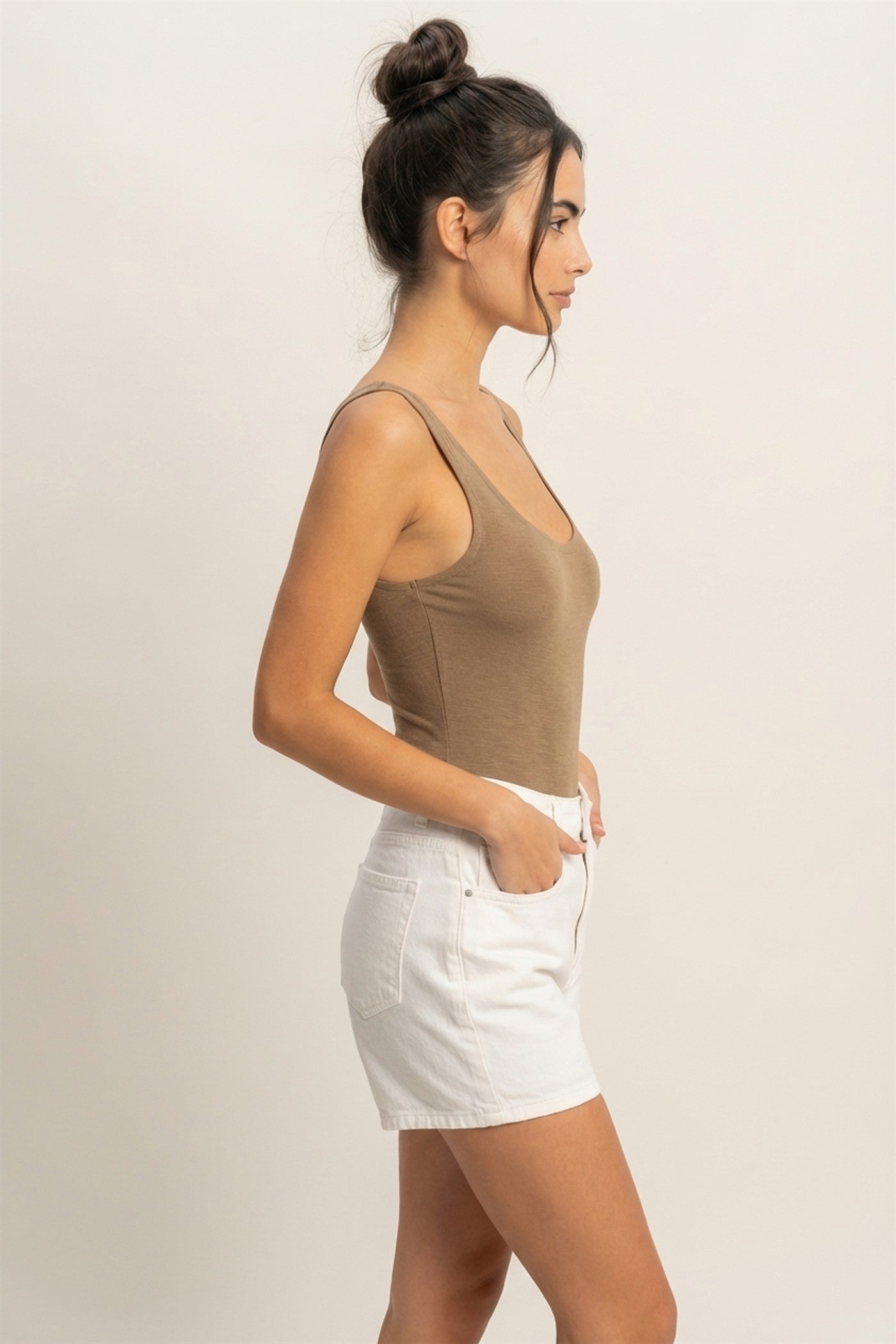 Wholesale Scoop Neck Tank Bodysuit Clothing Tops DZ24A855-D MOCHA BROWN DOUBLE ZERO