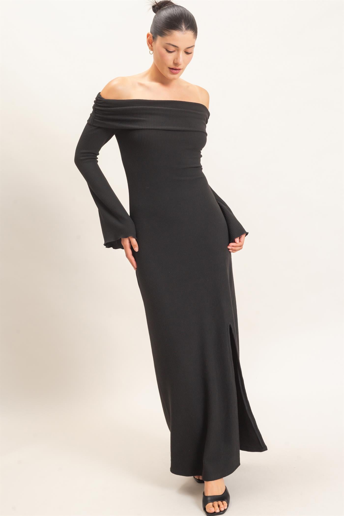 Wholesale Off-Shoulder Maxi Dress Dresses HF26F033 BLACK HYFVE