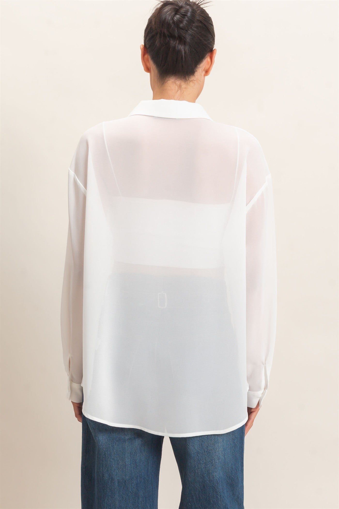 Wholesale Button-Down Collar Blouse Shirts HF26F067 OFF WHITE HYFVE
