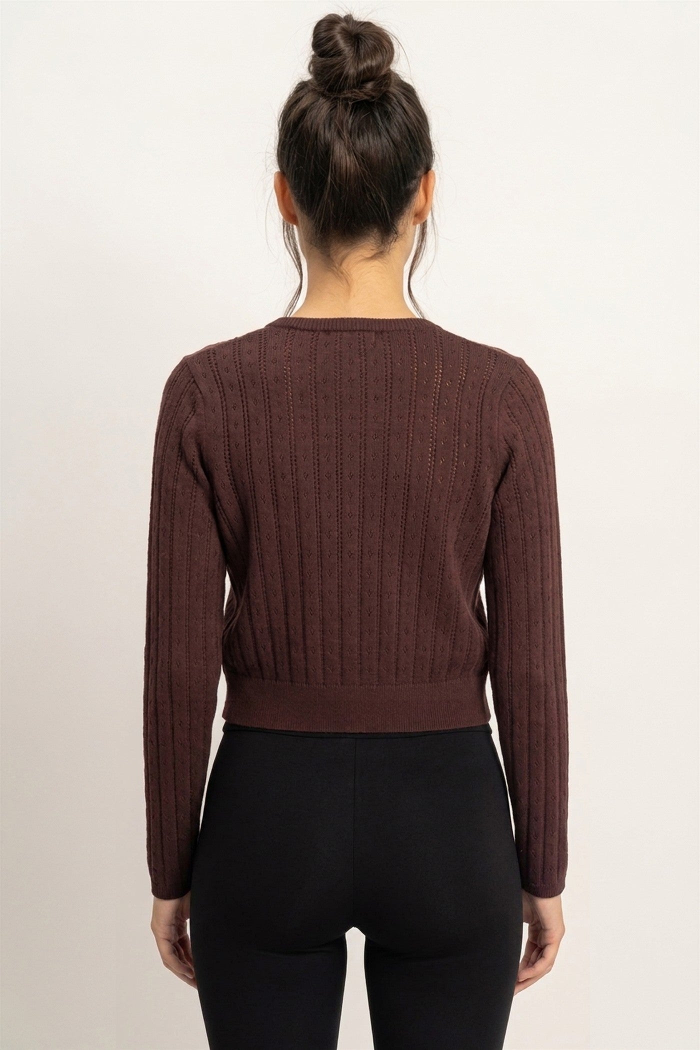 Wholesale Pointelle Button-Down Cardigan Cardigans DZ26E302 DARK BROWN DOUBLE ZERO