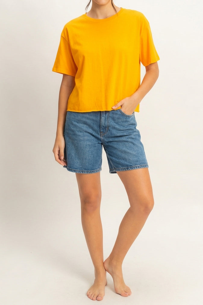 Wholesale Drop Shoulder Relaxed Fit Everyday Tee Clothing Tops DZ24A507 ORANGE DOUBLE ZERO