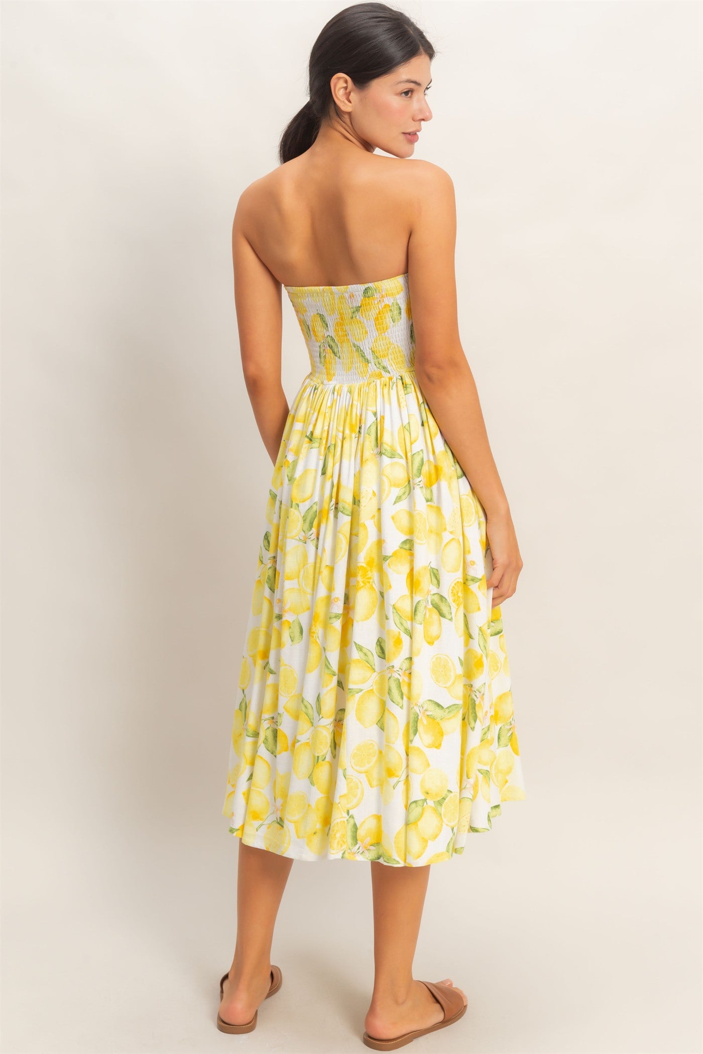 Wholesale Strapless Lemon-Print Midi Dress Dresses HF26C880 LEMON HYFVE