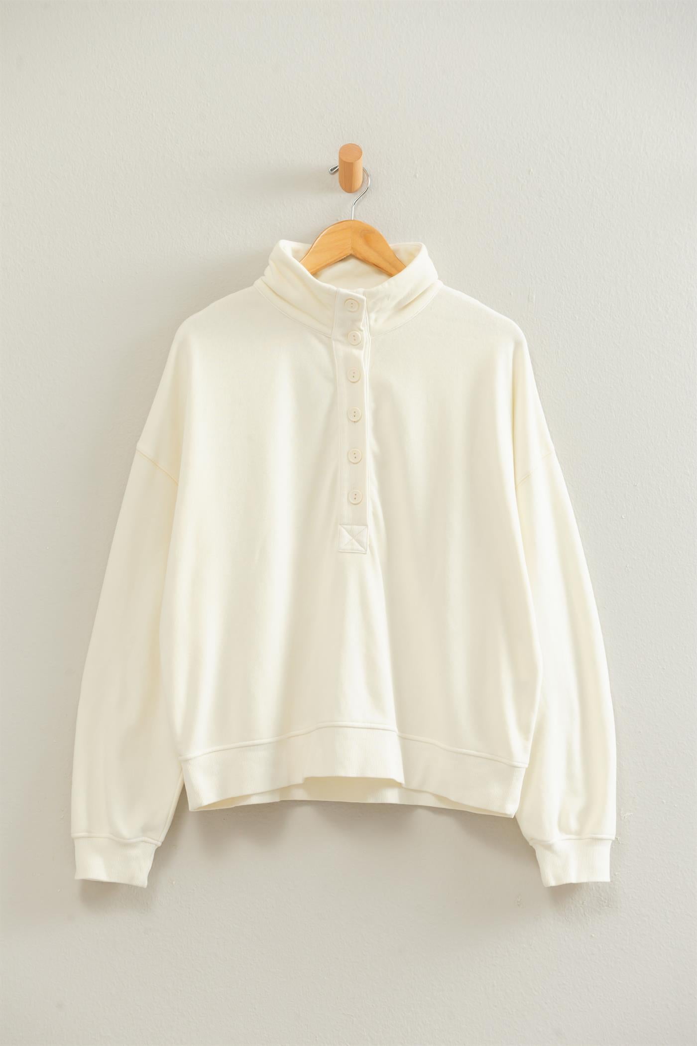 Wholesale Mineral Wash Button Front Sweatshirt Sweatshirts DZ26C909 CREAM DOUBLE ZERO