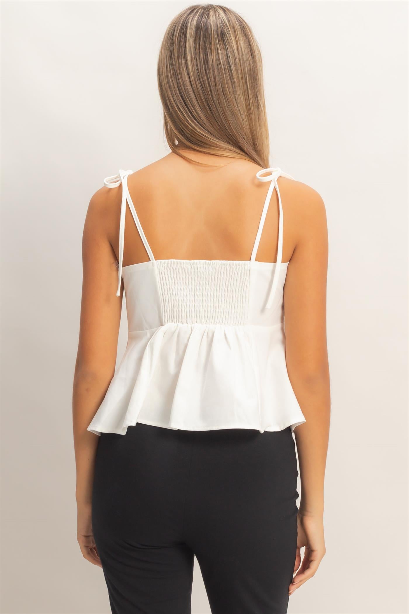 Wholesale Tie Front Spaghetti Strap Top Clothing Tops HF26A339 IVORY HYFVE