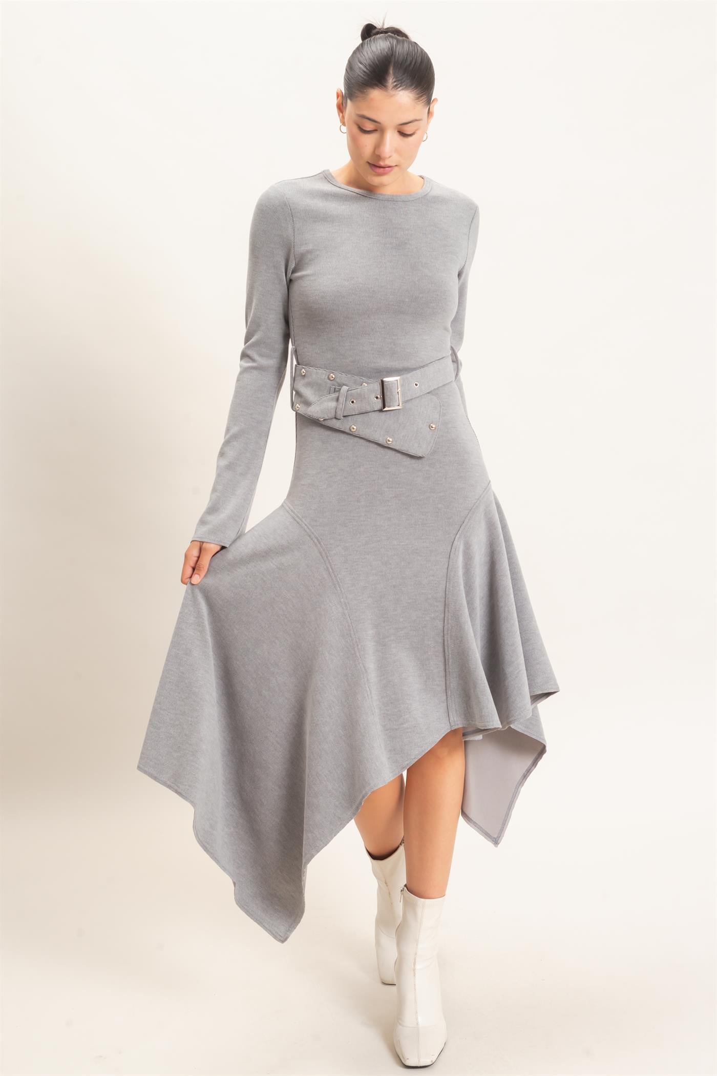 Wholesale Asymmetrical Knit Dress Dresses HF26E992 HEATHER GRAY HYFVE
