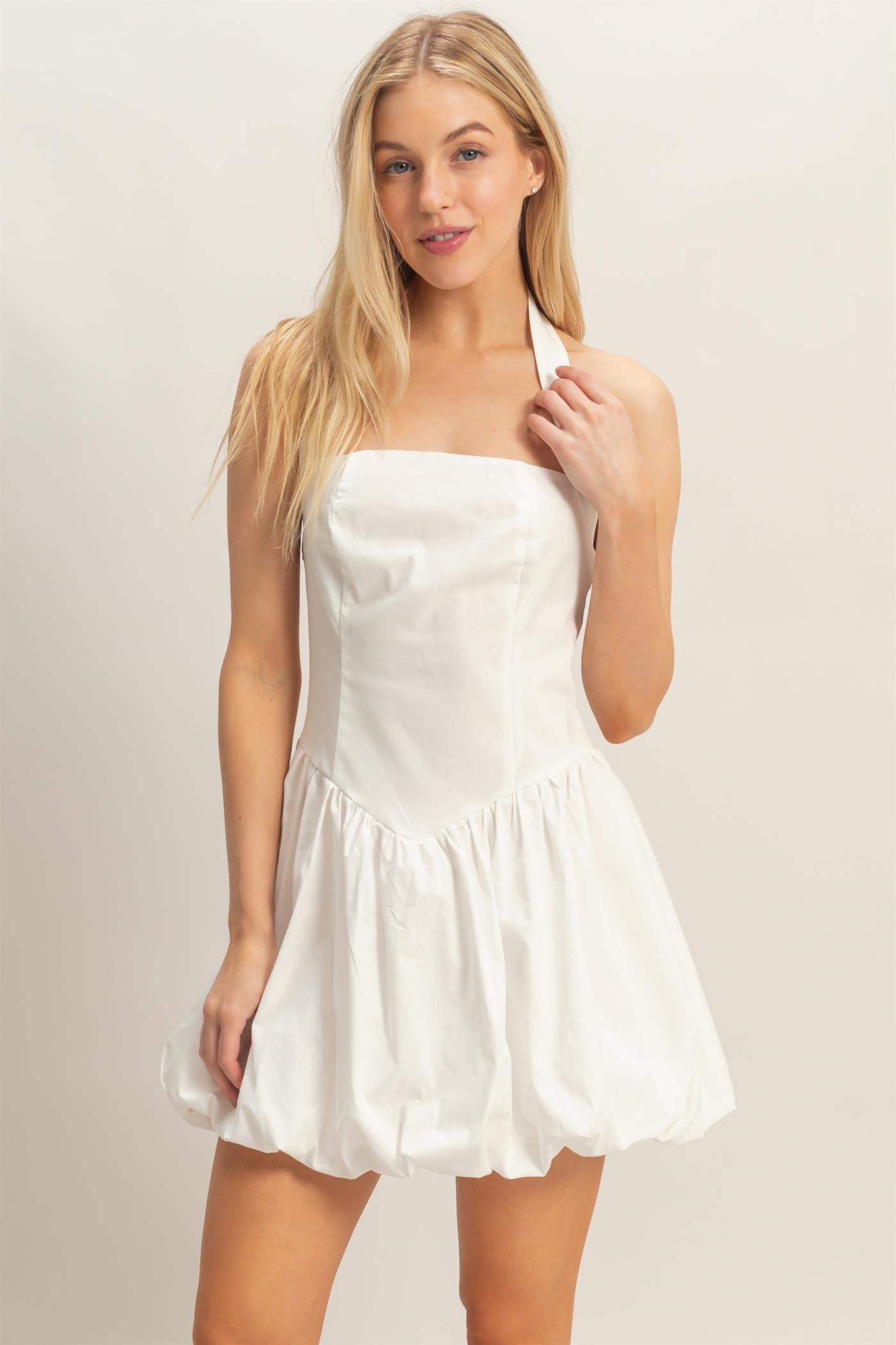 Wholesale Halter Bubble Hem Dress Dresses HF26A012 WHITE HYFVE