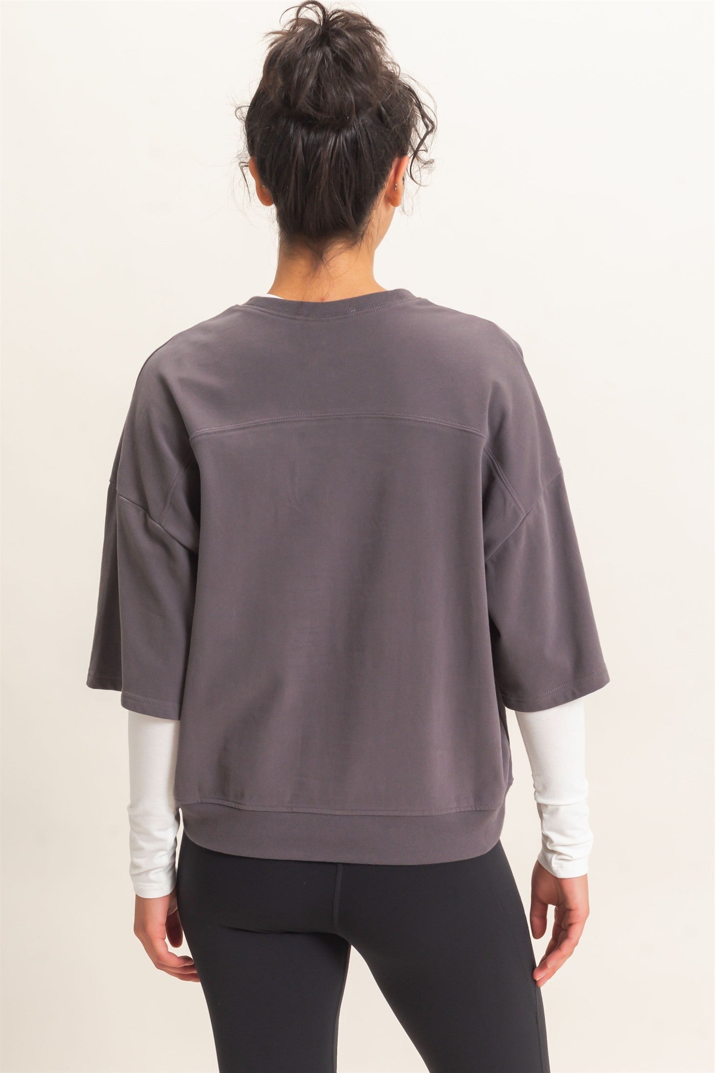 Wholesale Washed Crew Neck Short Sleeve Top Clothing Tops DZ26E381 CHARCOAL DOUBLE ZERO