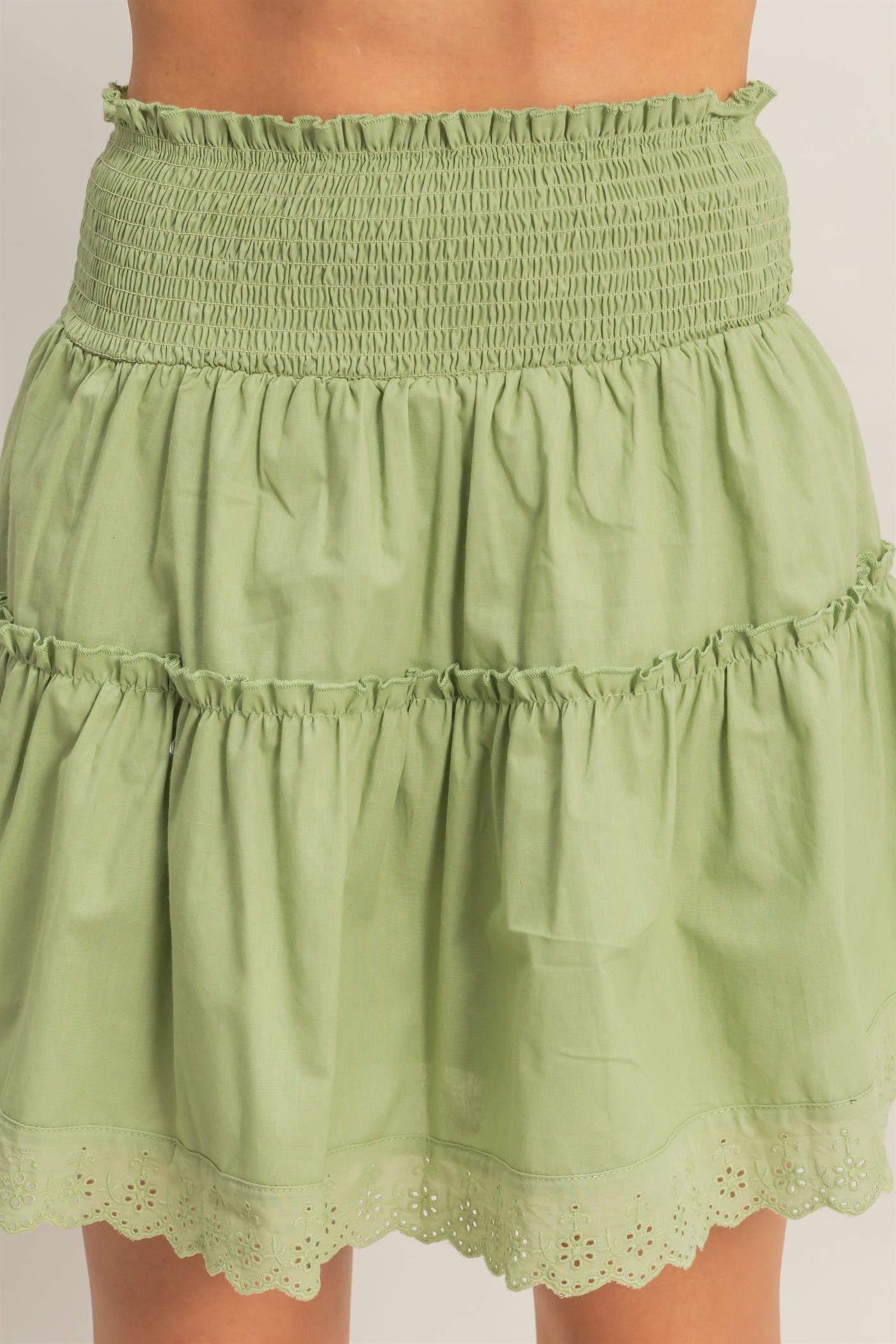 Wholesale Smocked Waist Layered Skirt Skirts HF26A781 LIGHT OLIVE HYFVE