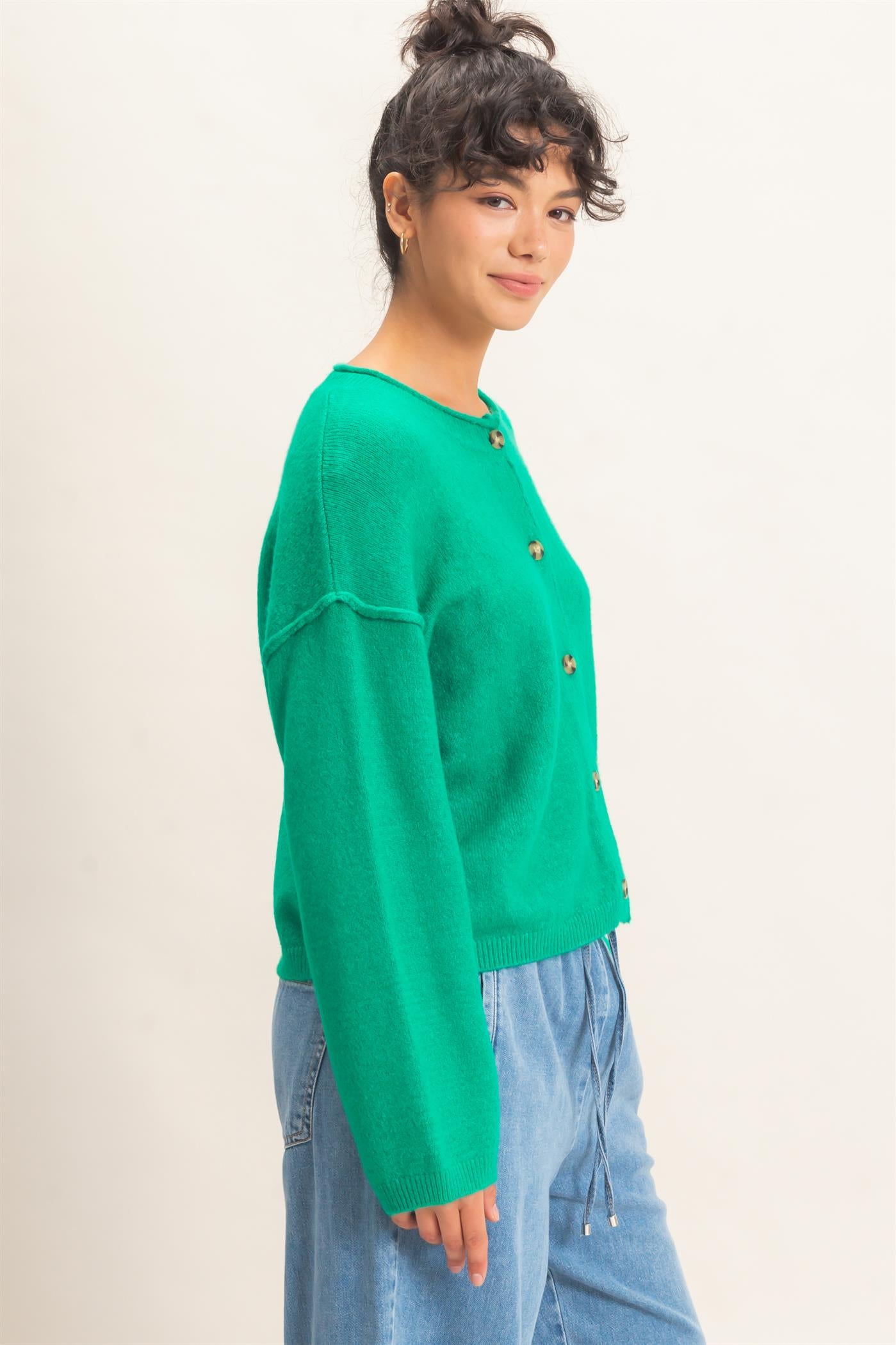 Wholesale Crew Neck Loose Fit Cardigan Cardigans DZ26E269 EMERALD DOUBLE ZERO