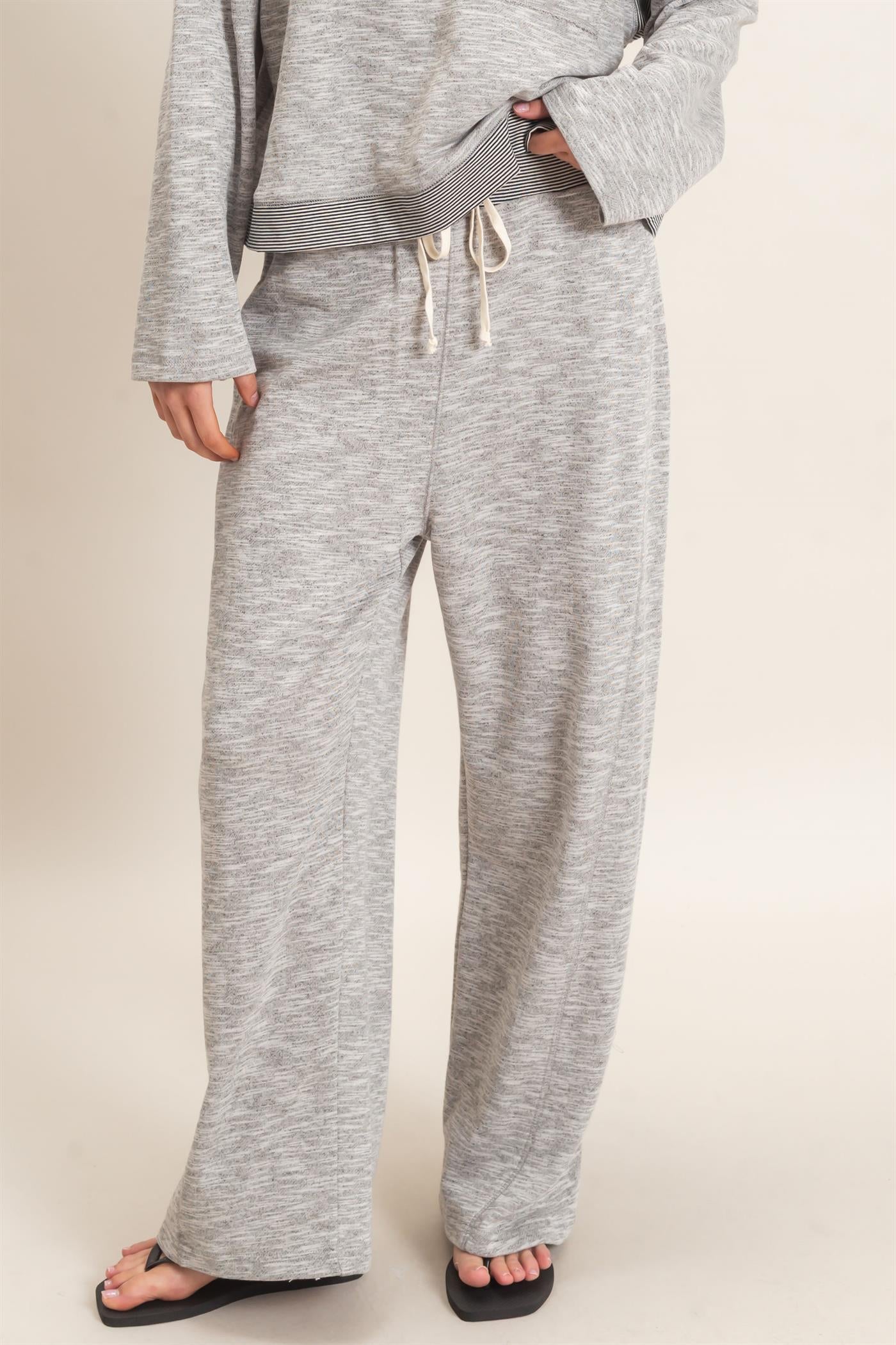 Wholesale Striped Waist Drawstring Pants Pants HF26E558 HEATHER GRAY HYFVE