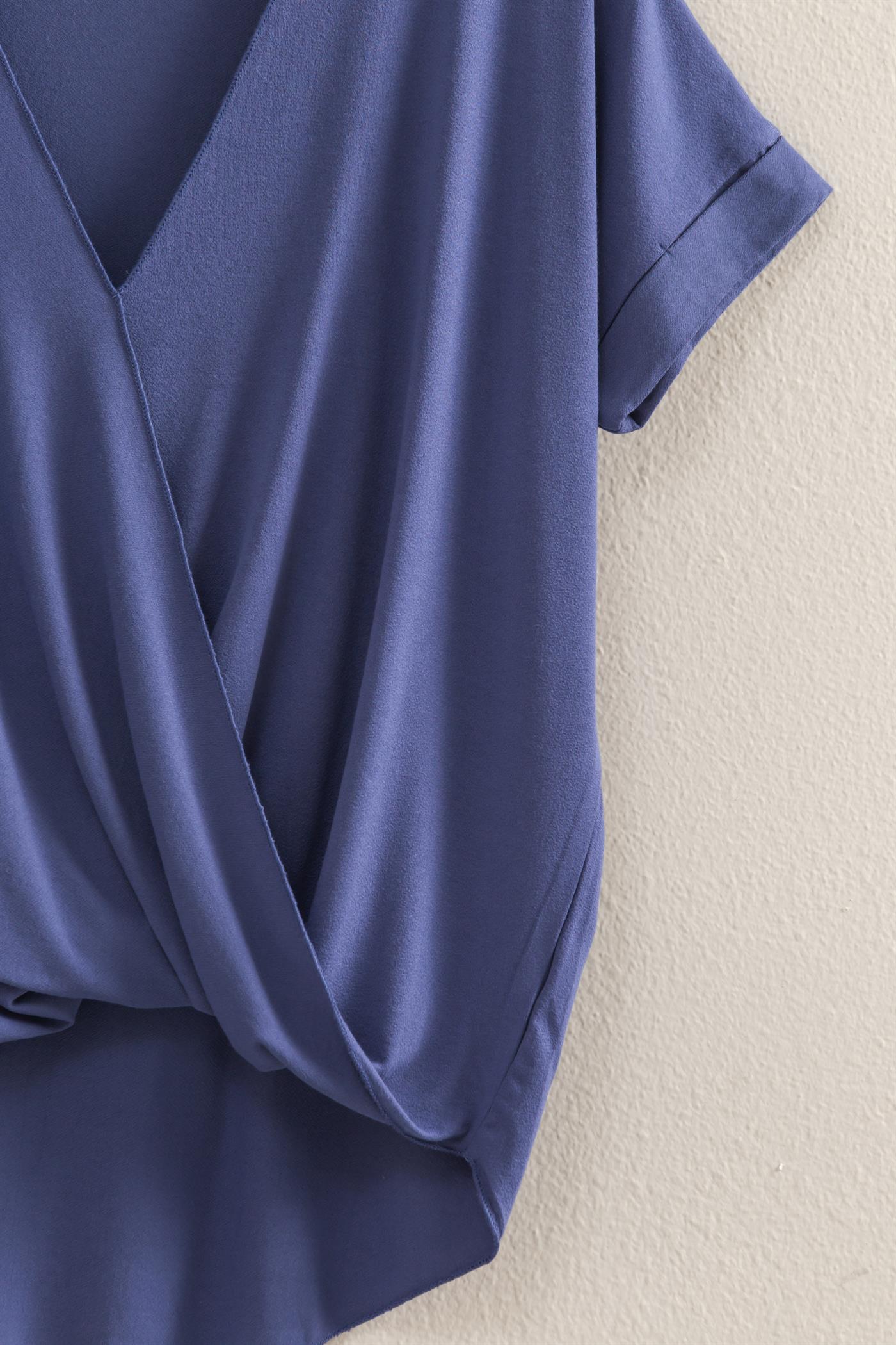 Wholesale Short Sleeve Surplice Top Clothing Tops DZ25E289 DUSTY INDIGO DOUBLE ZERO