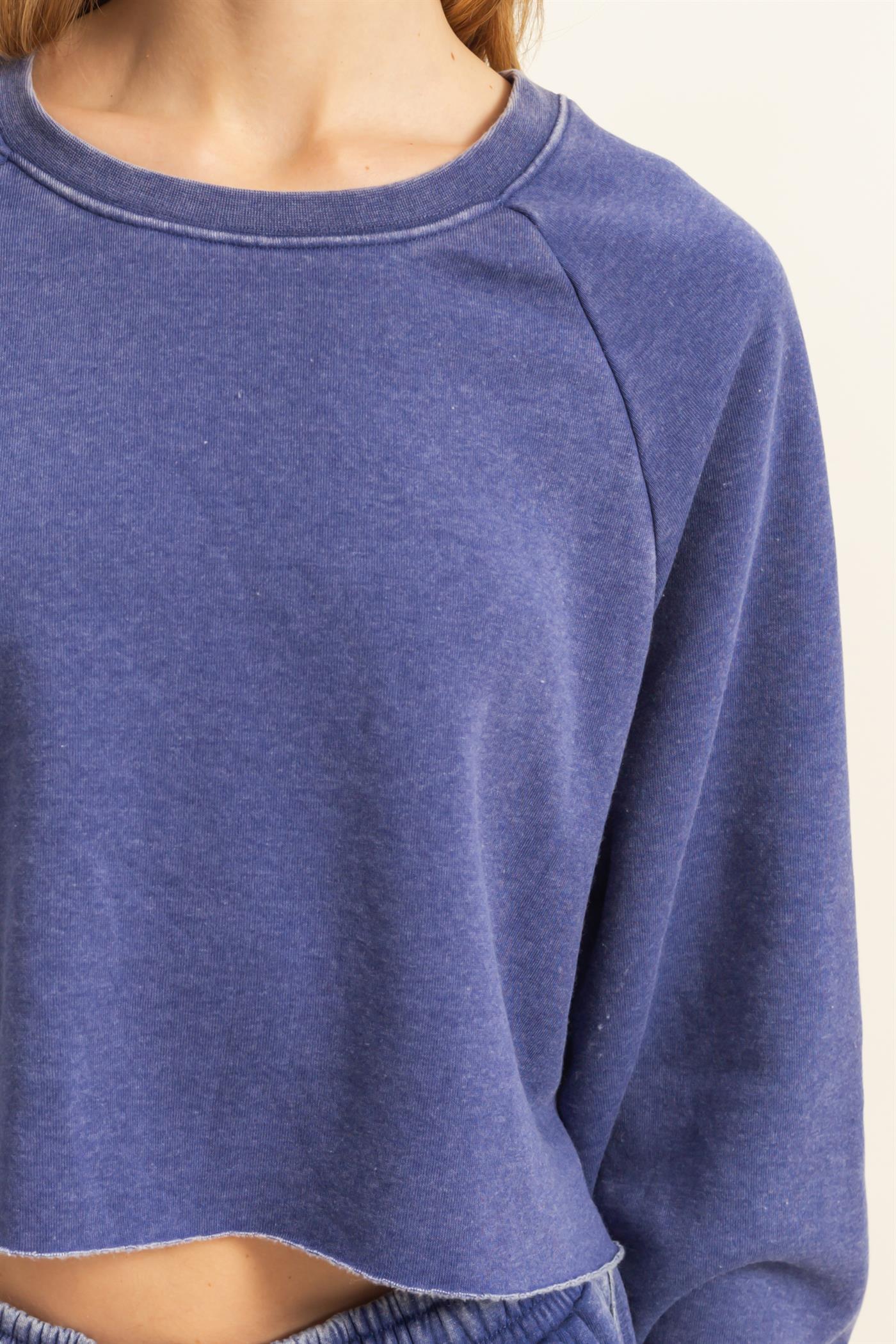 Wholesale Laid Back Crop Sweatshirt Sweatshirts DZ25C445 DUSTY INDIGO DOUBLE ZERO