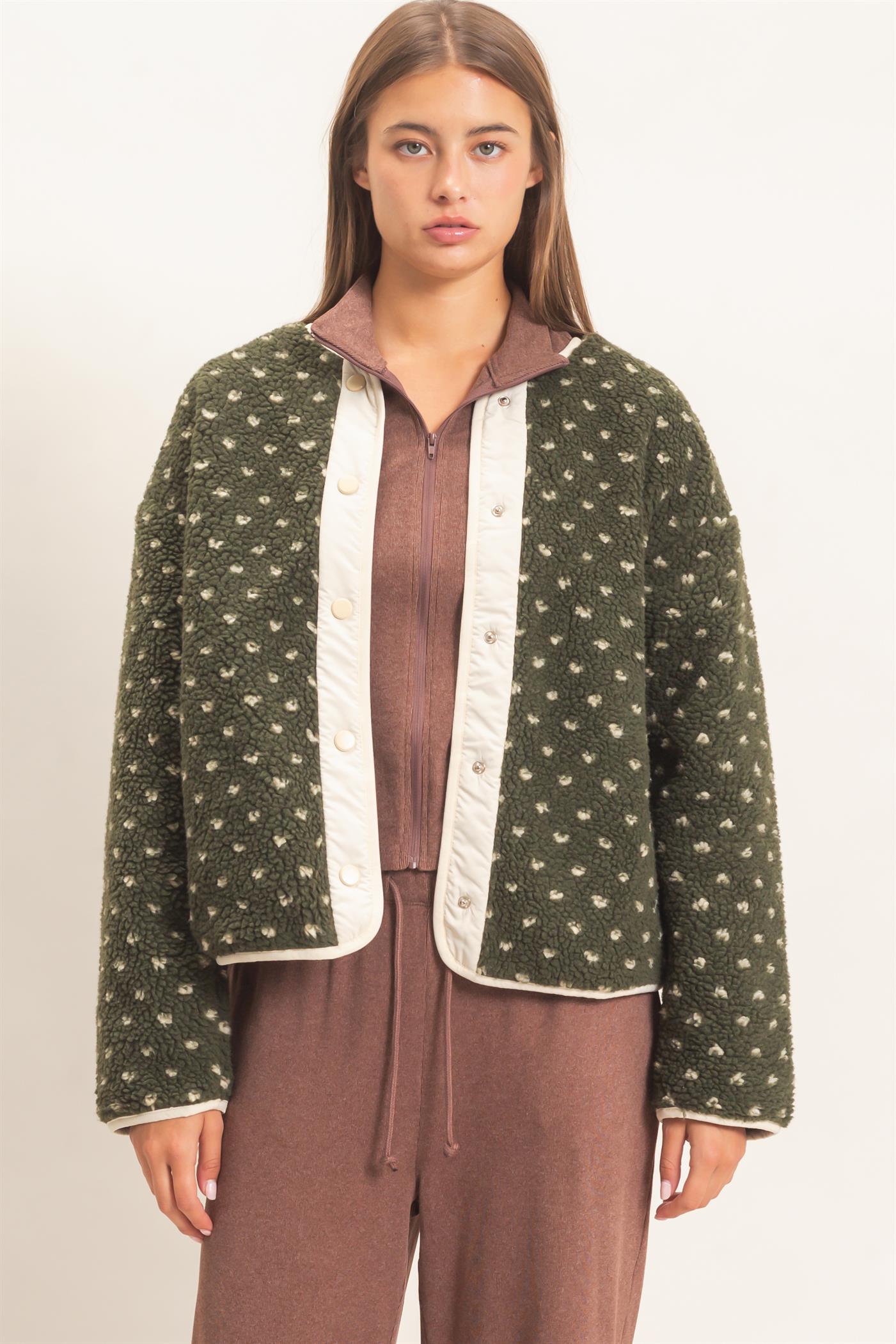 Wholesale Polka Dot Sherpa Jacket Coats & Jackets DZ26F160 DARK OLIVE DOUBLE ZERO