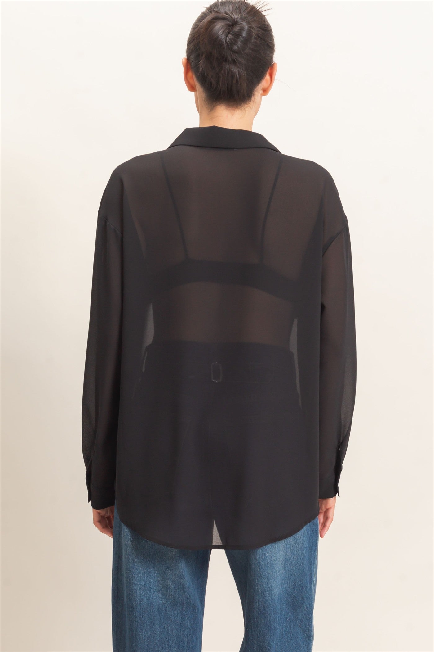 Wholesale Button-Down Collar Blouse Shirts HF26F067 BLACK HYFVE