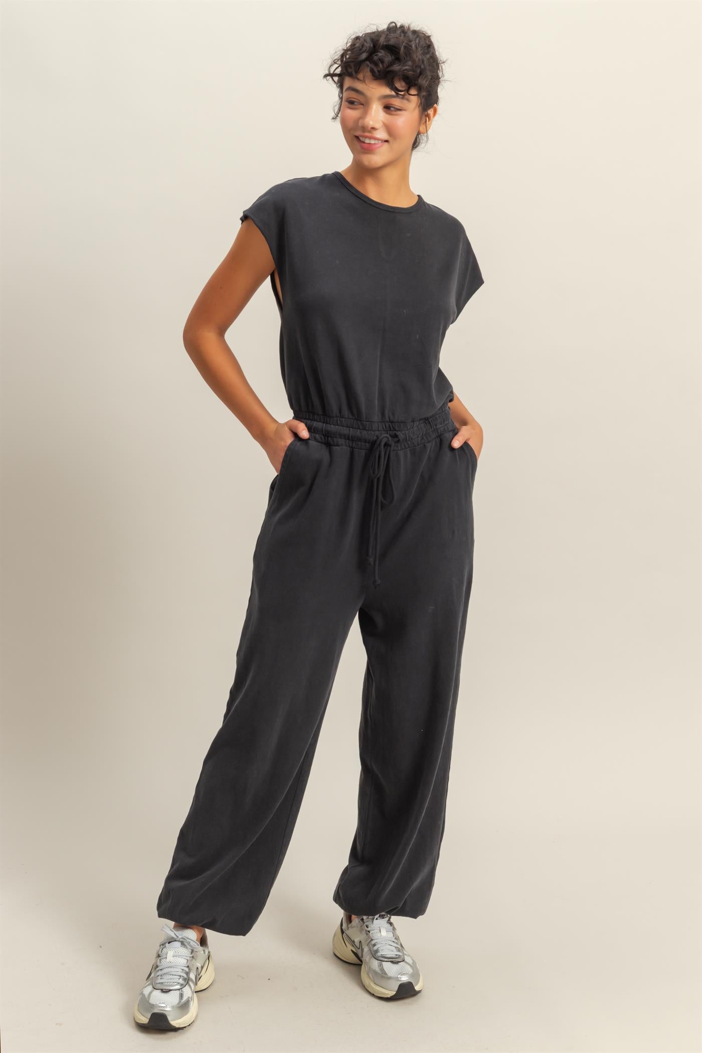 Wholesale Short Sleeve Casual Jumpsuit Clothing DZ24C619 BLACK DOUBLE ZERO