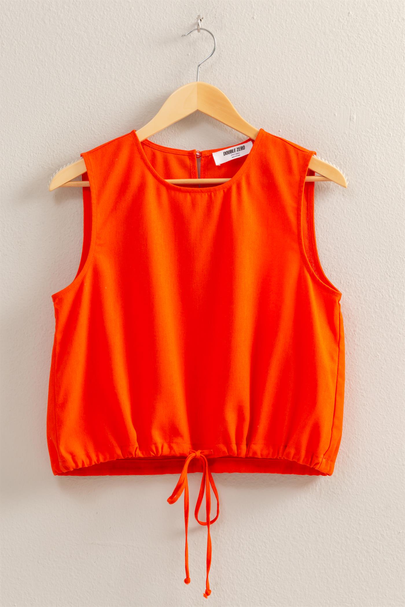 Wholesale Sand Washed Sleeveless Crop Top Clothing Tops DZ25C515 TOMATO DOUBLE ZERO