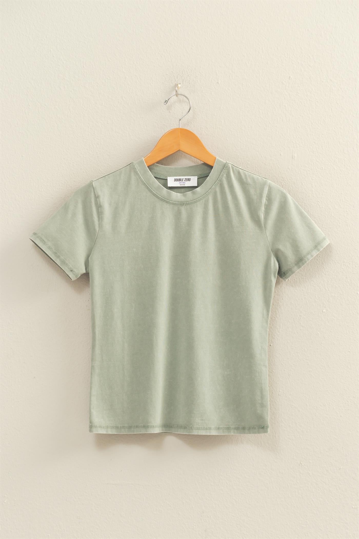 Wholesale Mineral Washed Short Sleeve Crew Neck Top T-Shirts DZ26A743 SAGE GREEN DOUBLE ZERO